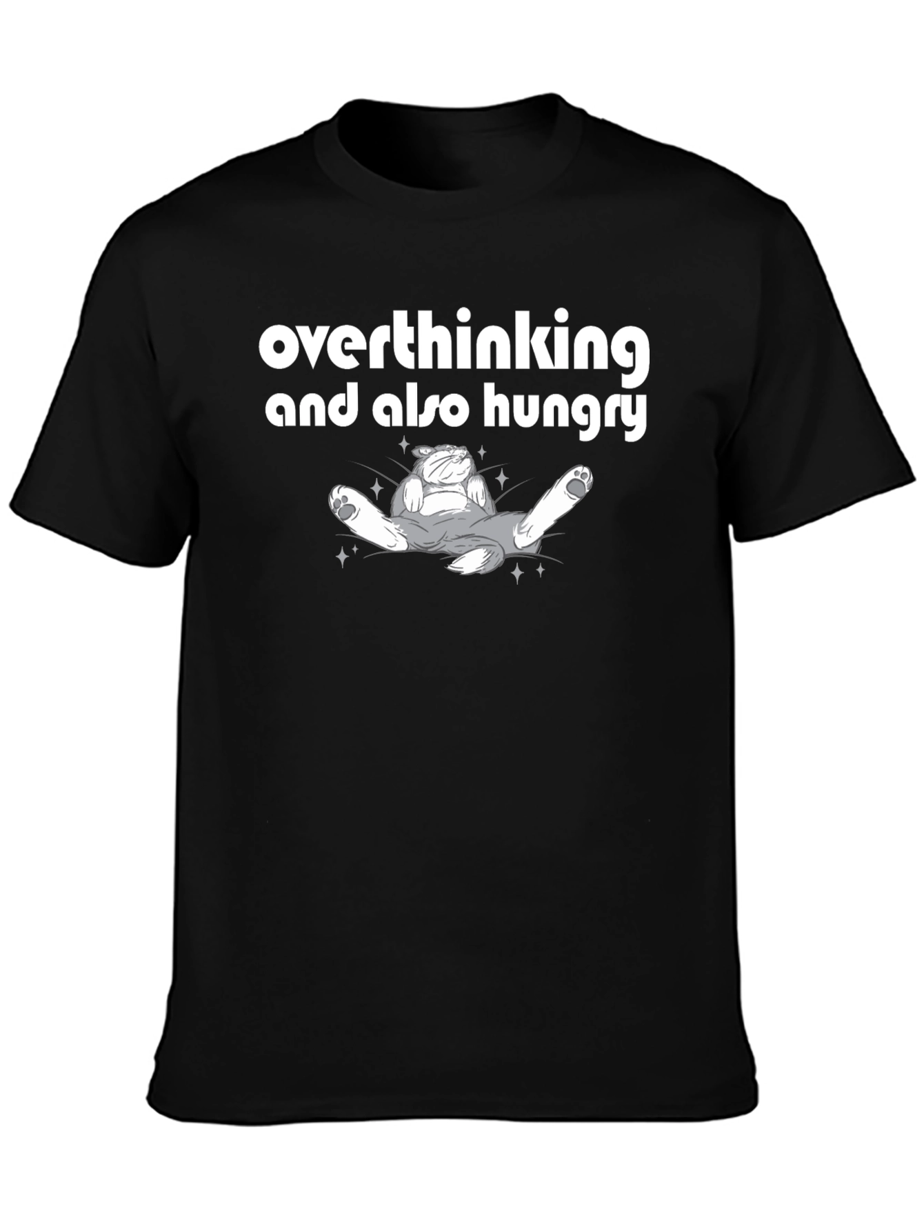 Overthinking & Hungry T-Shirt: Relaxed Cat Design