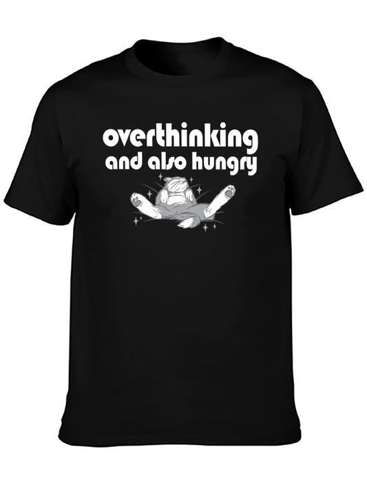 Overthinking & Hungry T-Shirt: Relaxed Cat Design