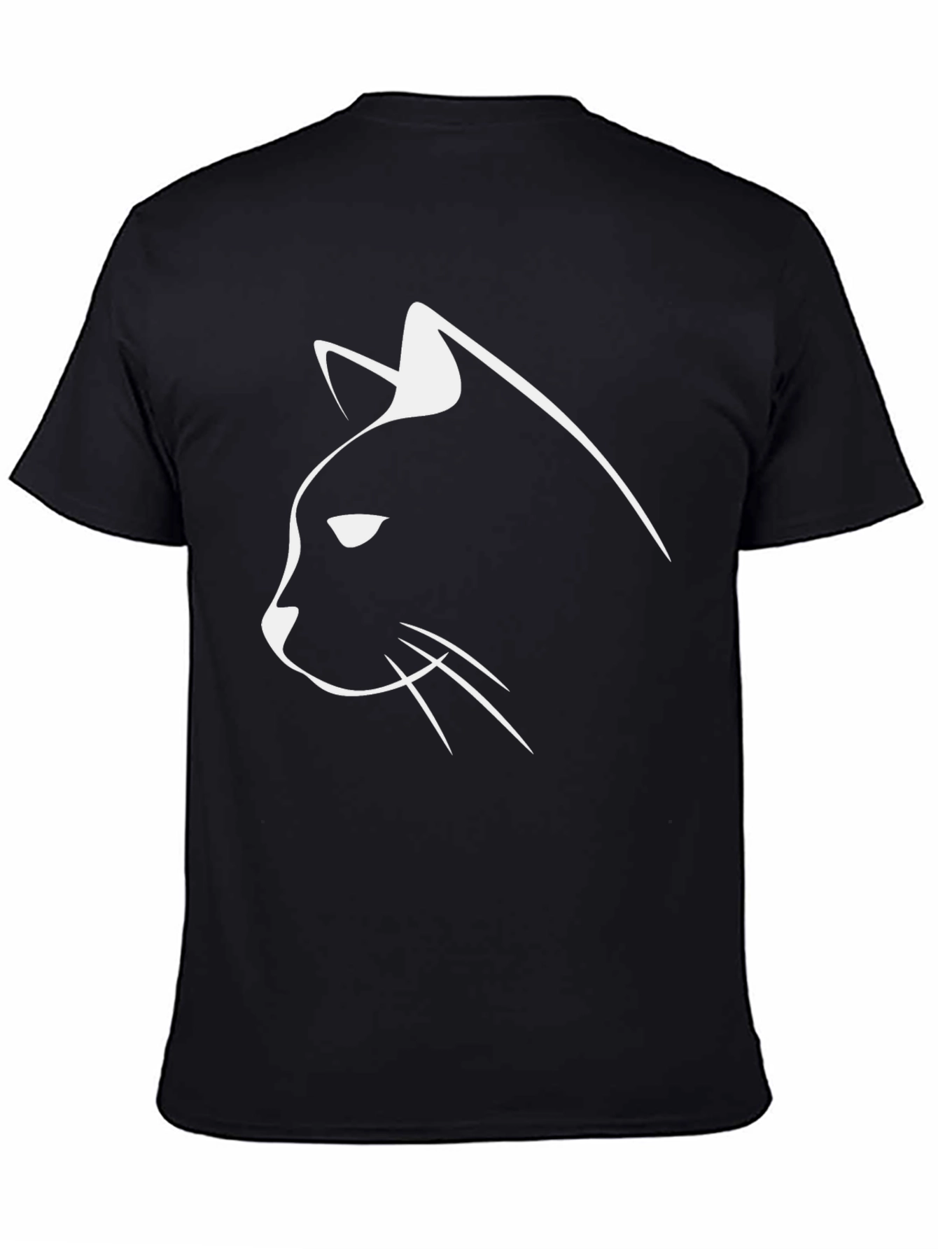 Cool Cat Outline T-Shirt - Black Cotton Tee