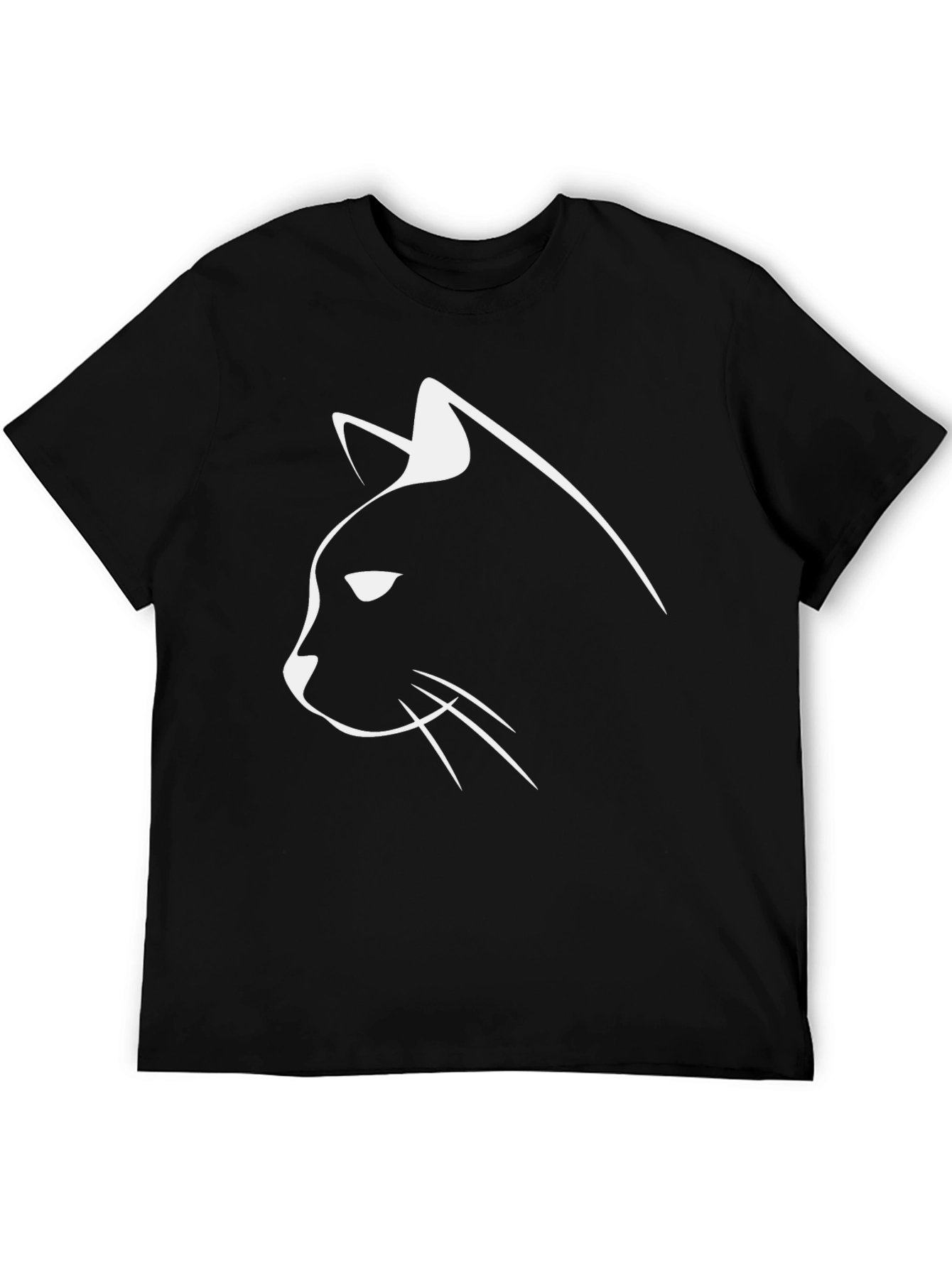 Cool Cat Outline T-Shirt - Black Cotton Tee