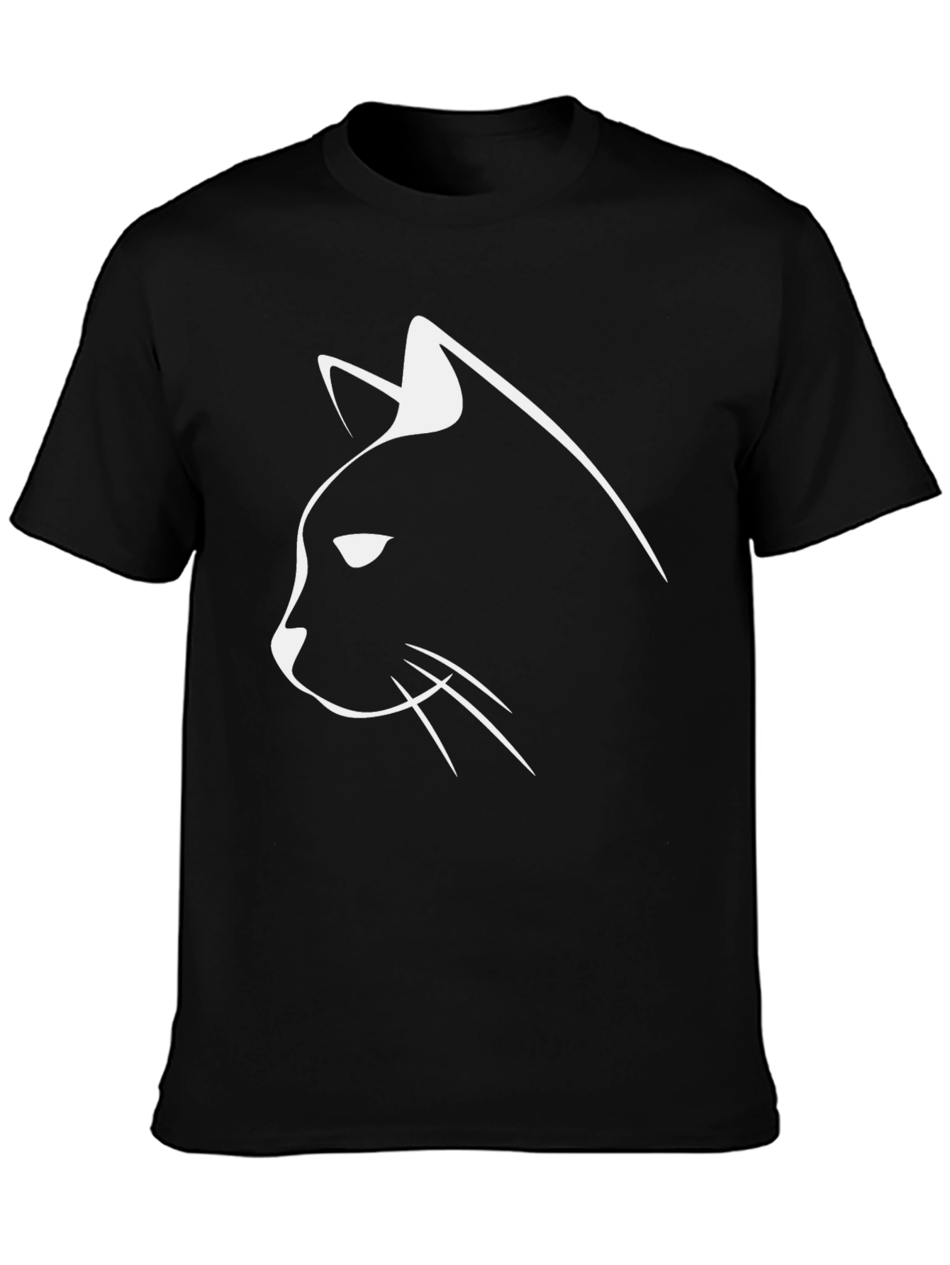 Cool Cat Outline T-Shirt - Black Cotton Tee