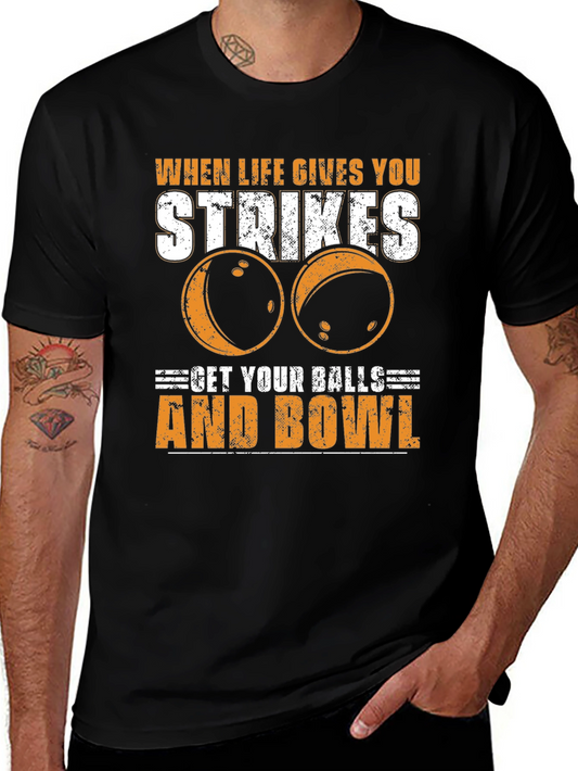 Bowling Strikes T-Shirt - Get Your Balls and Bowl