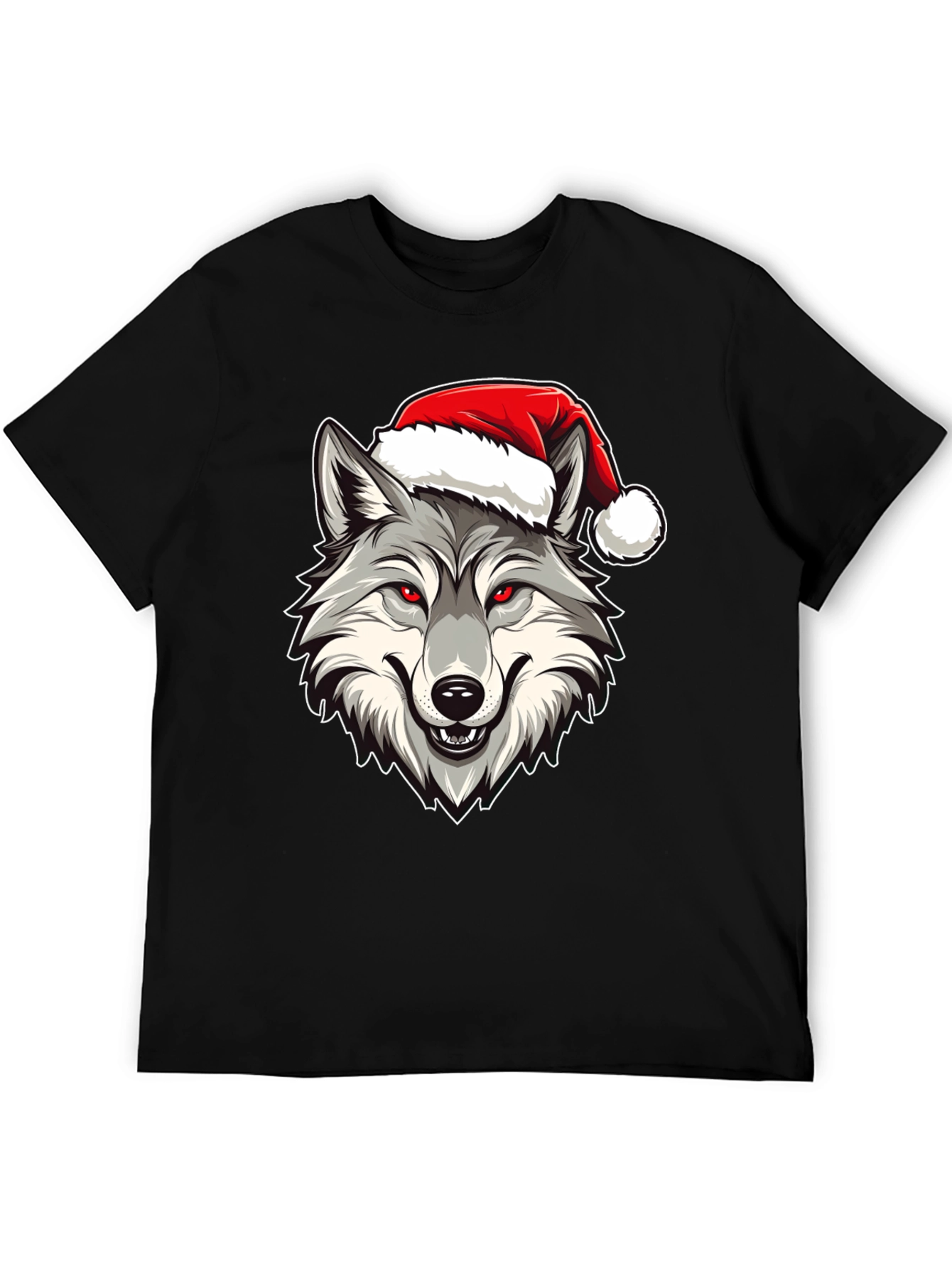 Wolf Santa Hat Graphic T-Shirt