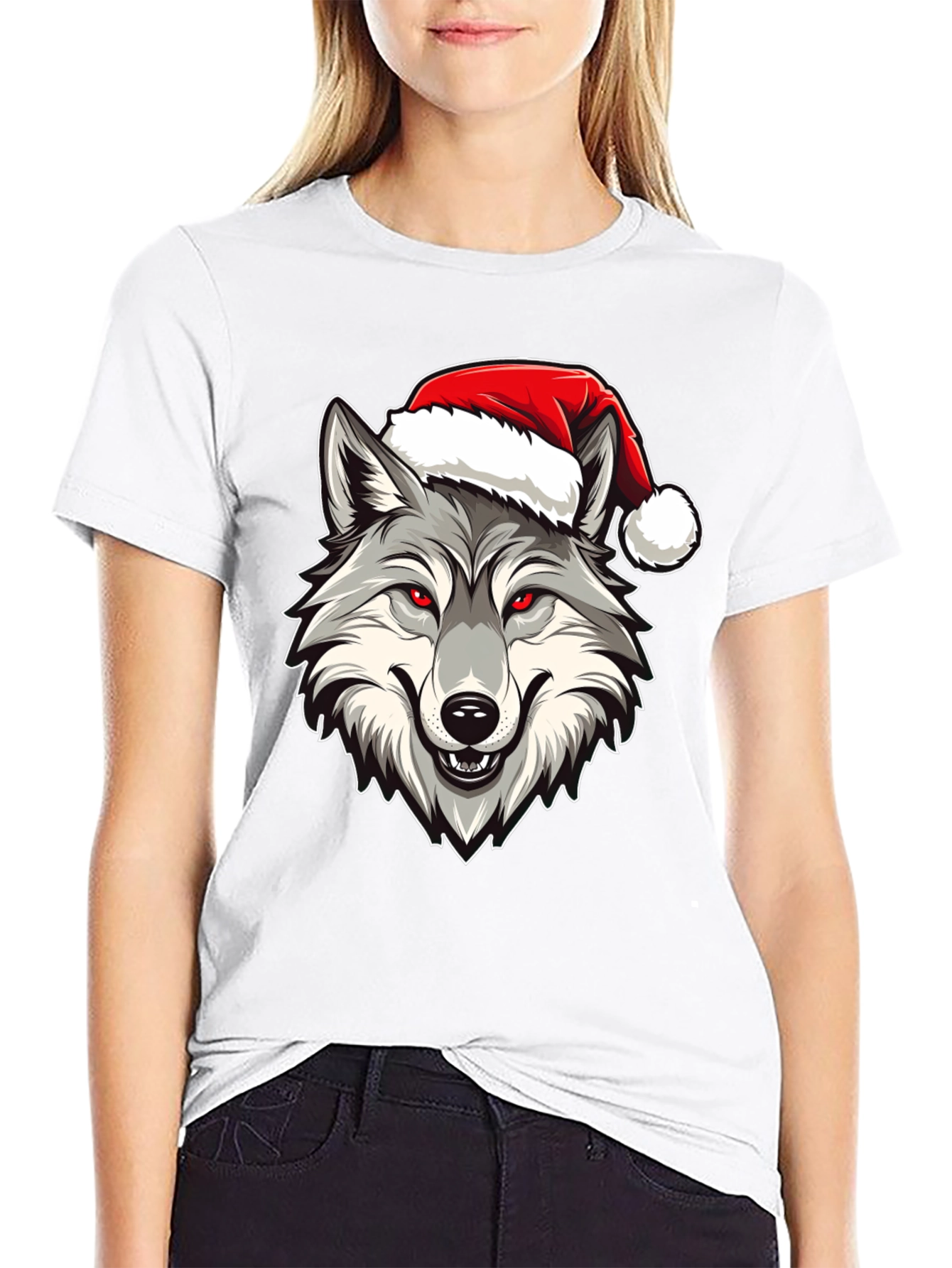 Wolf Santa Hat Graphic T-Shirt