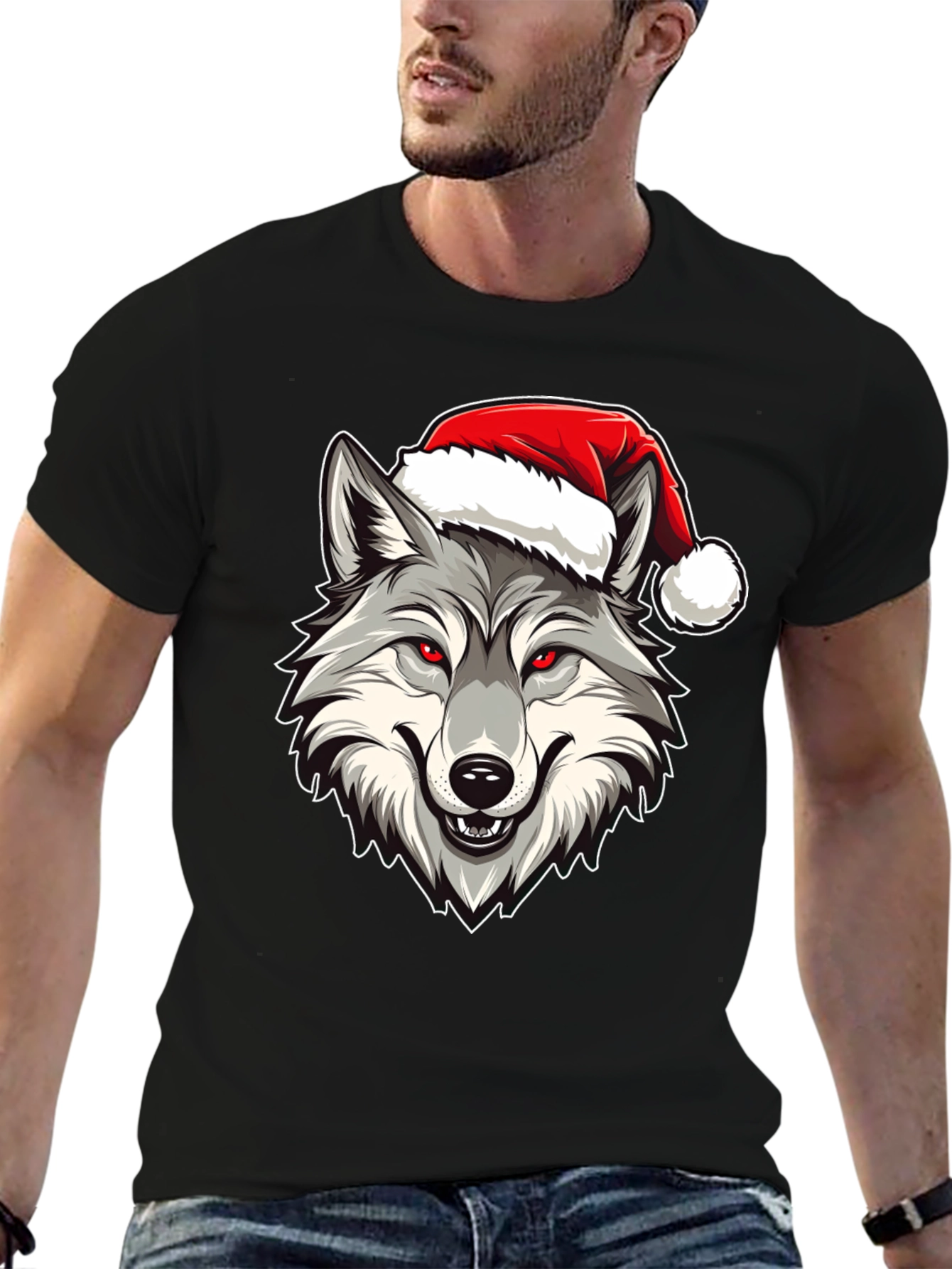 Wolf Santa Hat Graphic T-Shirt