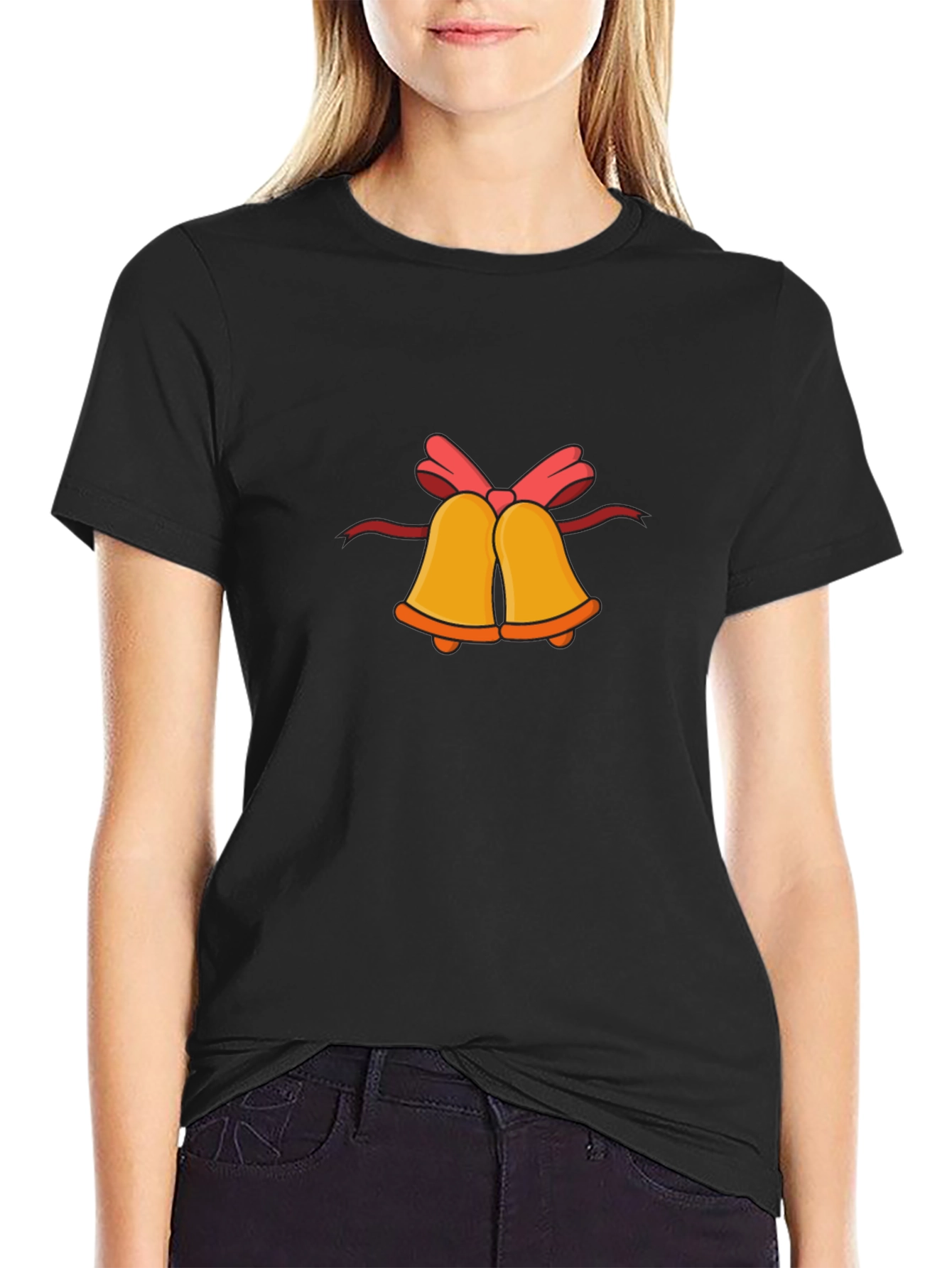 Festive Bells Graphic Tee - Black Cotton Comfort