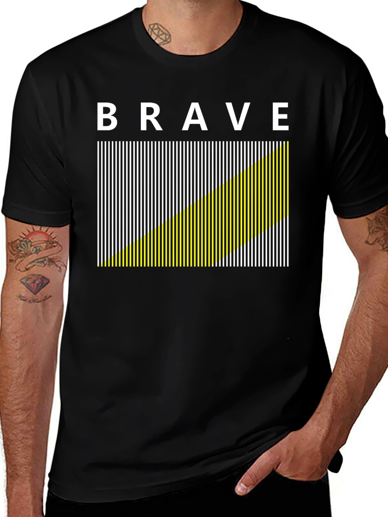 Brave Graphic Tee - Modern Striped Design