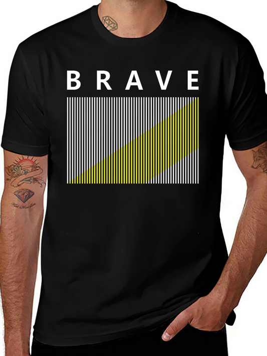 Brave Graphic Tee - Modern Striped Design
