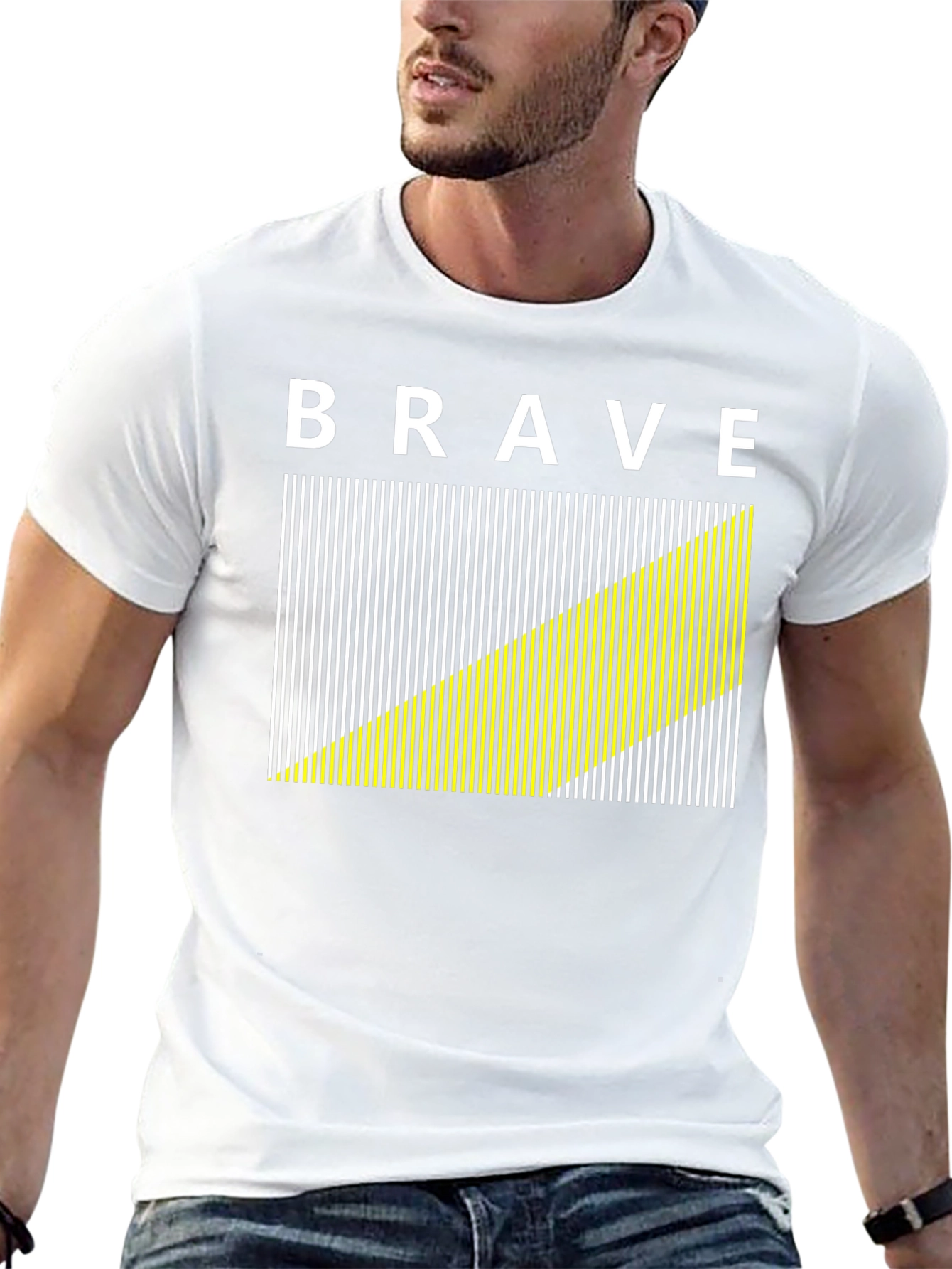 Brave Graphic Tee - Modern Striped Design