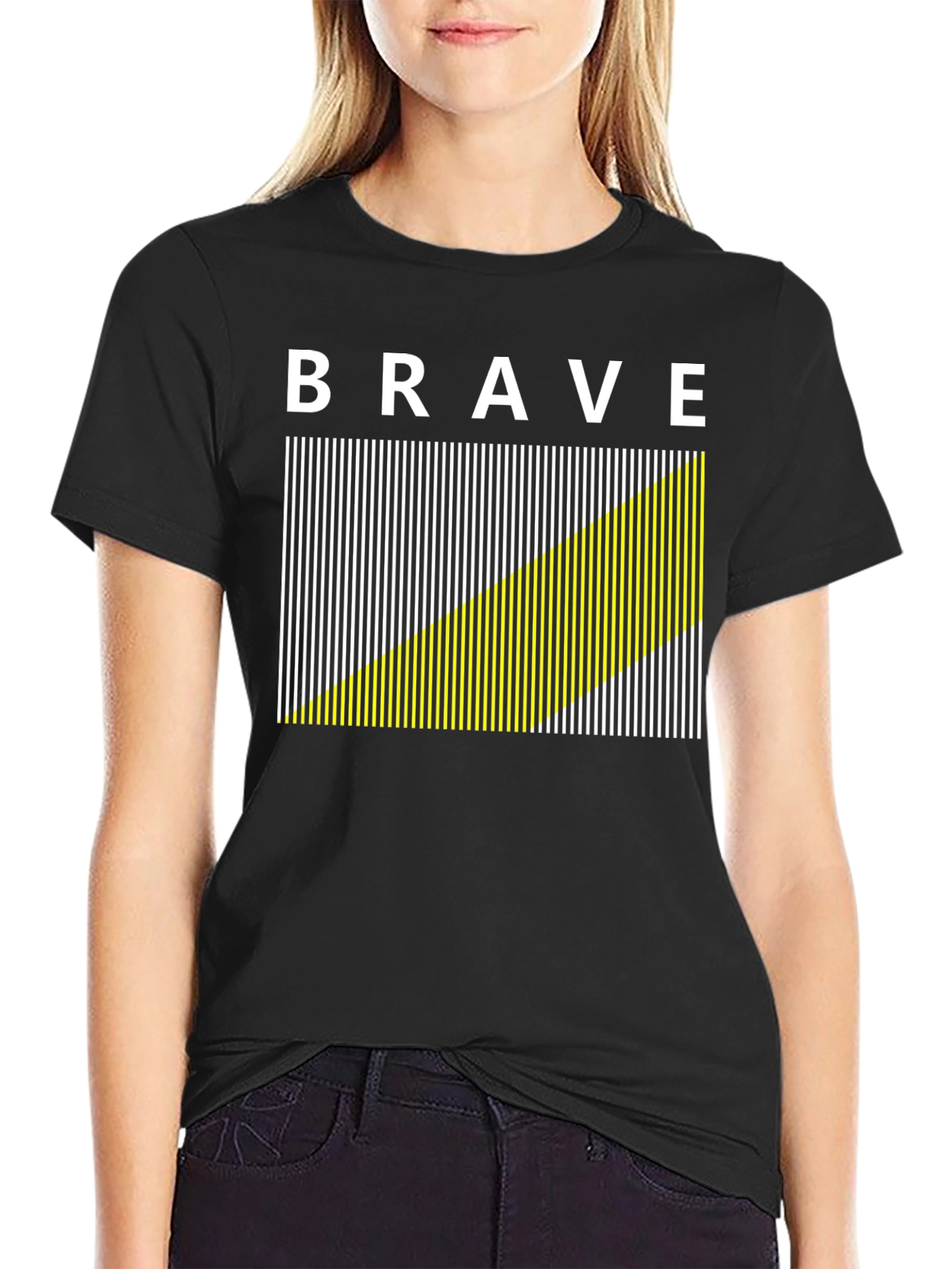 Brave Graphic Tee - Modern Striped Design