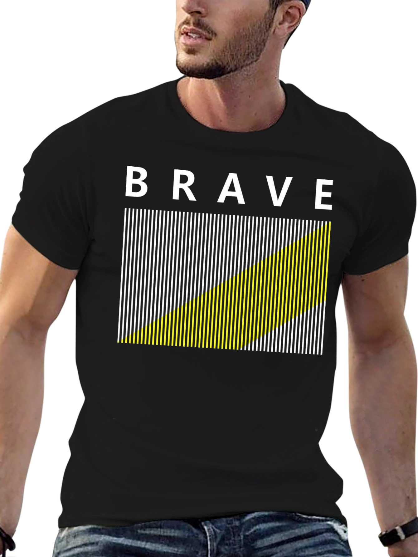 Brave Graphic Tee - Modern Striped Design