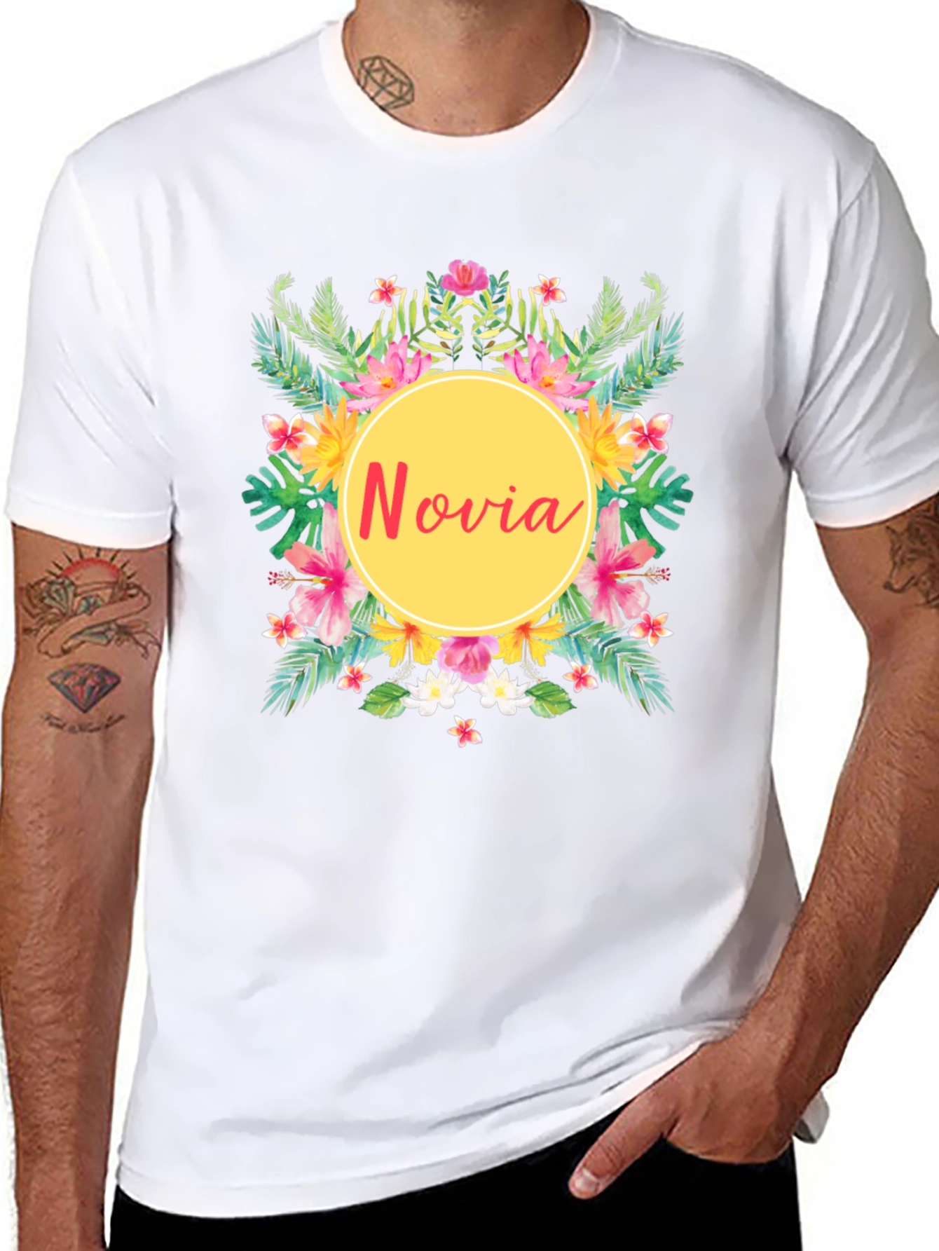 Novia Floral Graphic Tee - Tropical Wedding Shirt
