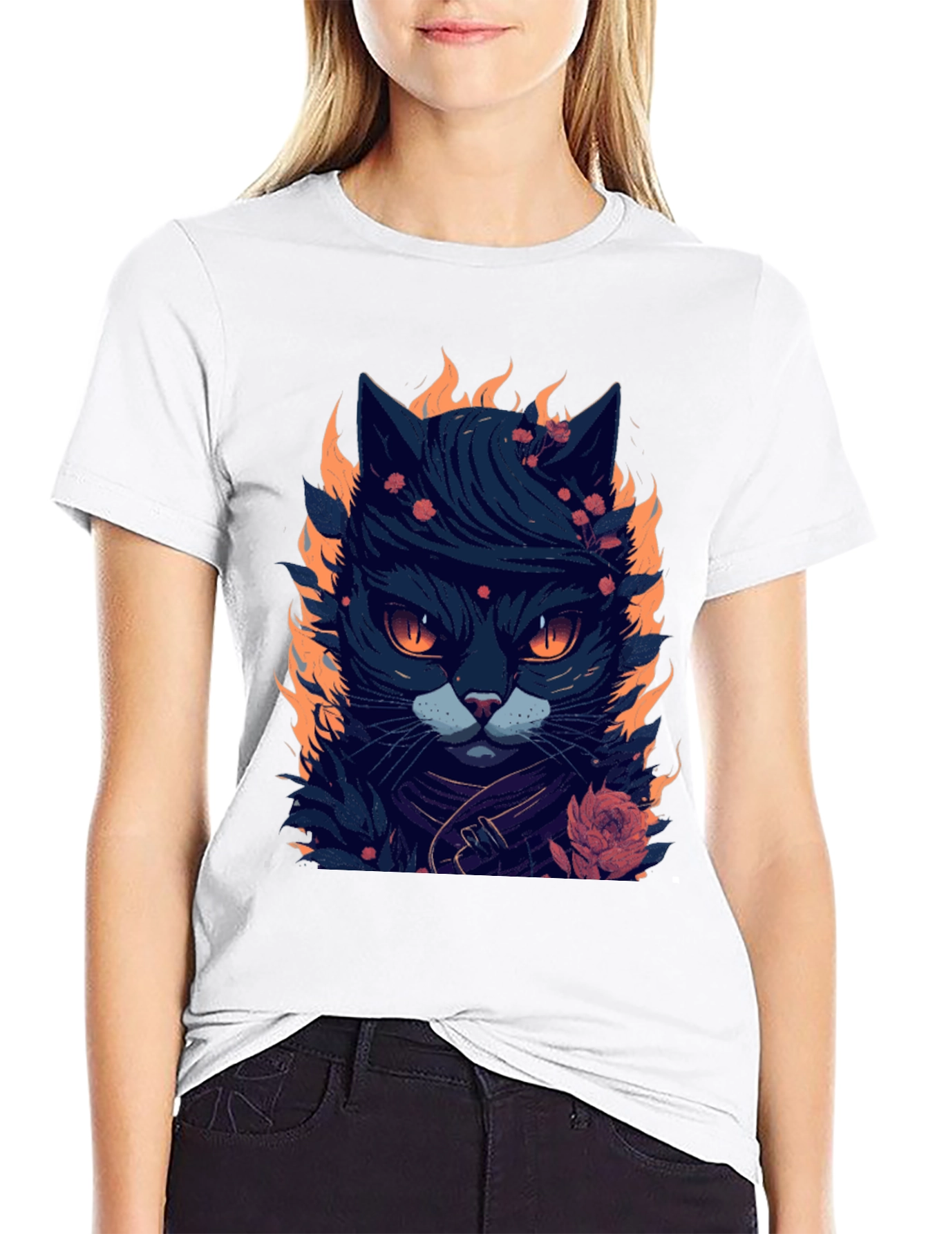 Fiery Feline Graphic Tee - Cool Cat Design