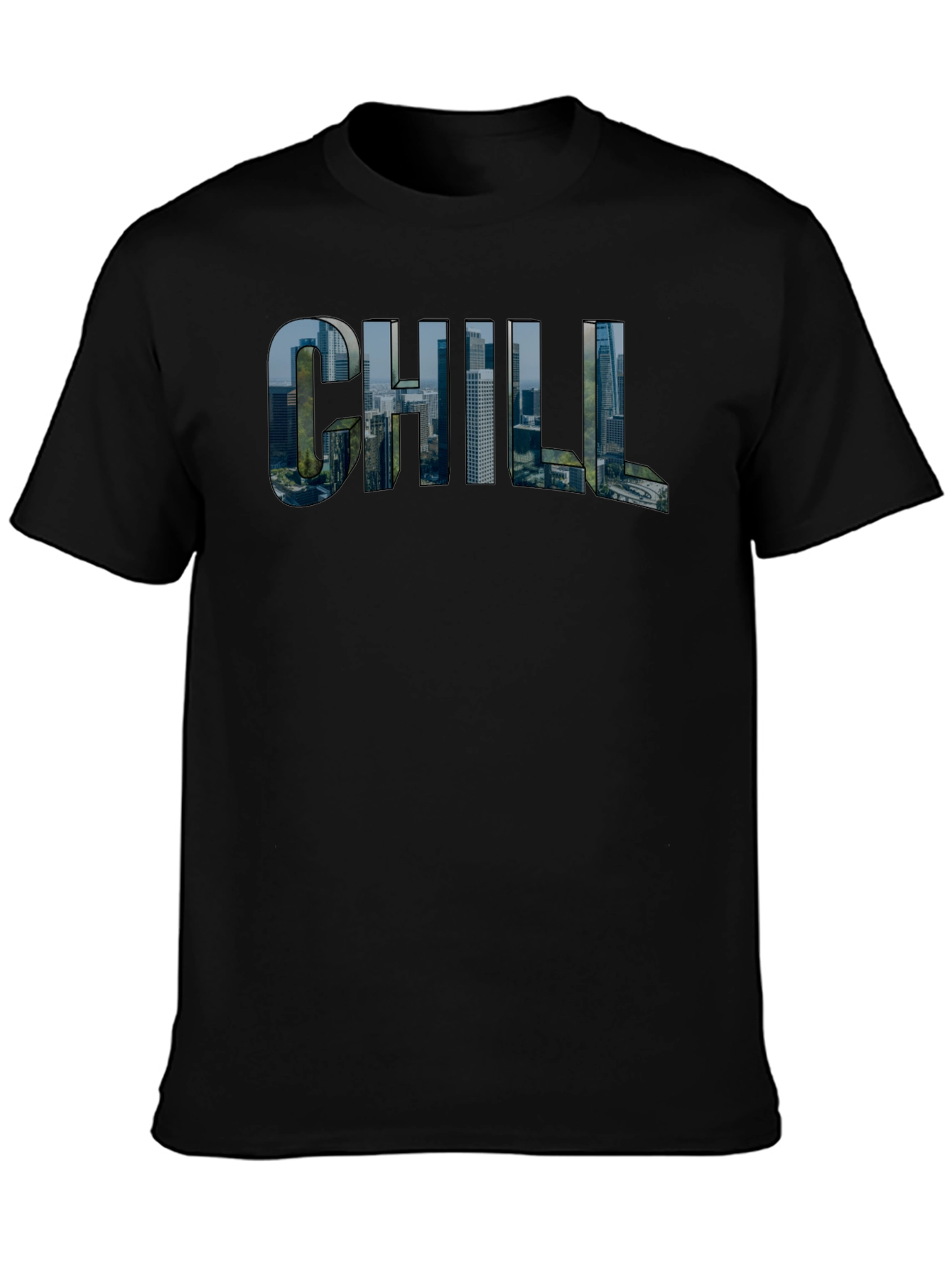 Chill Cityscape Graphic Tee - Black Cotton T-Shirt