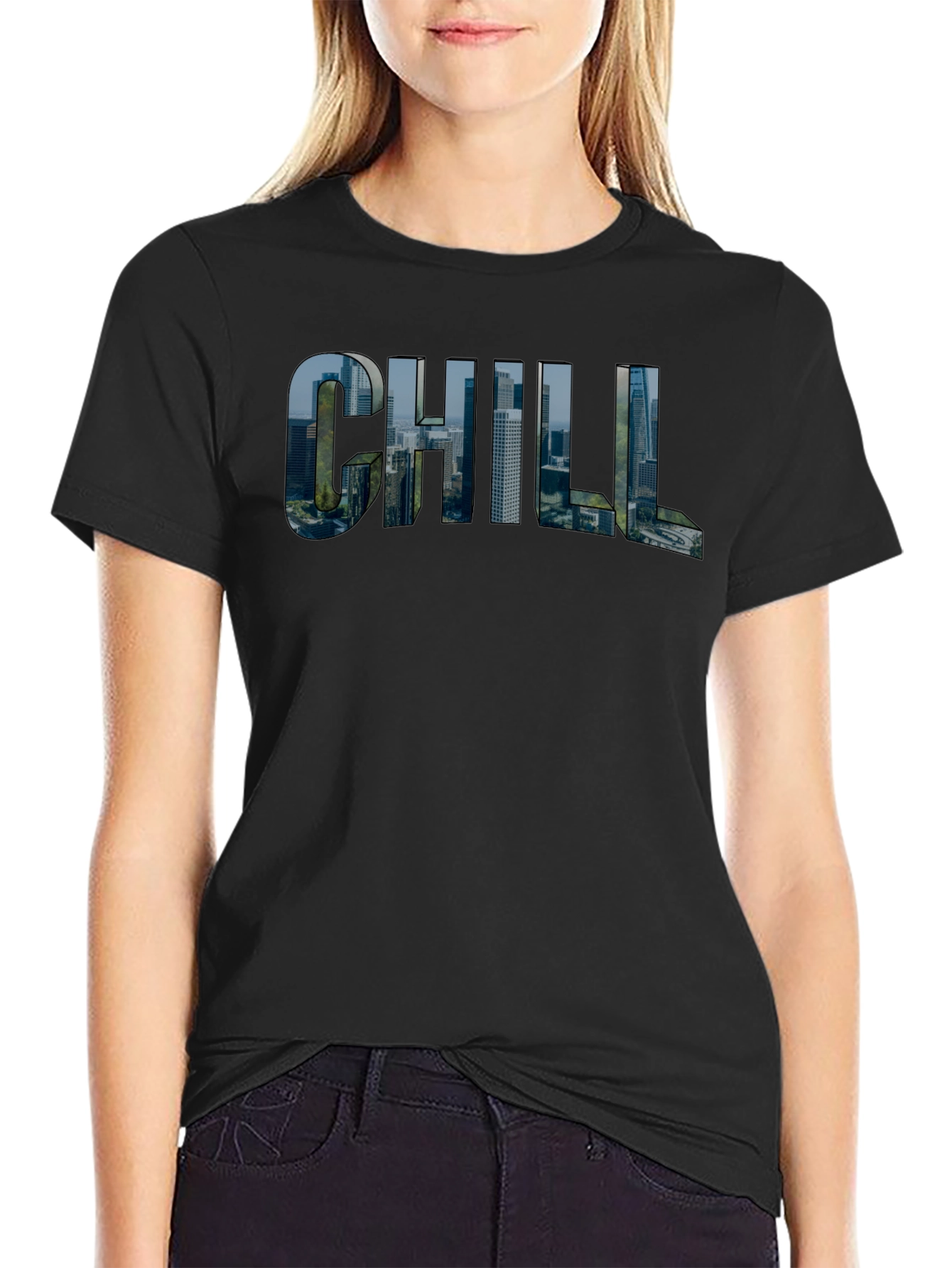 Chill Cityscape Graphic Tee - Black Cotton T-Shirt