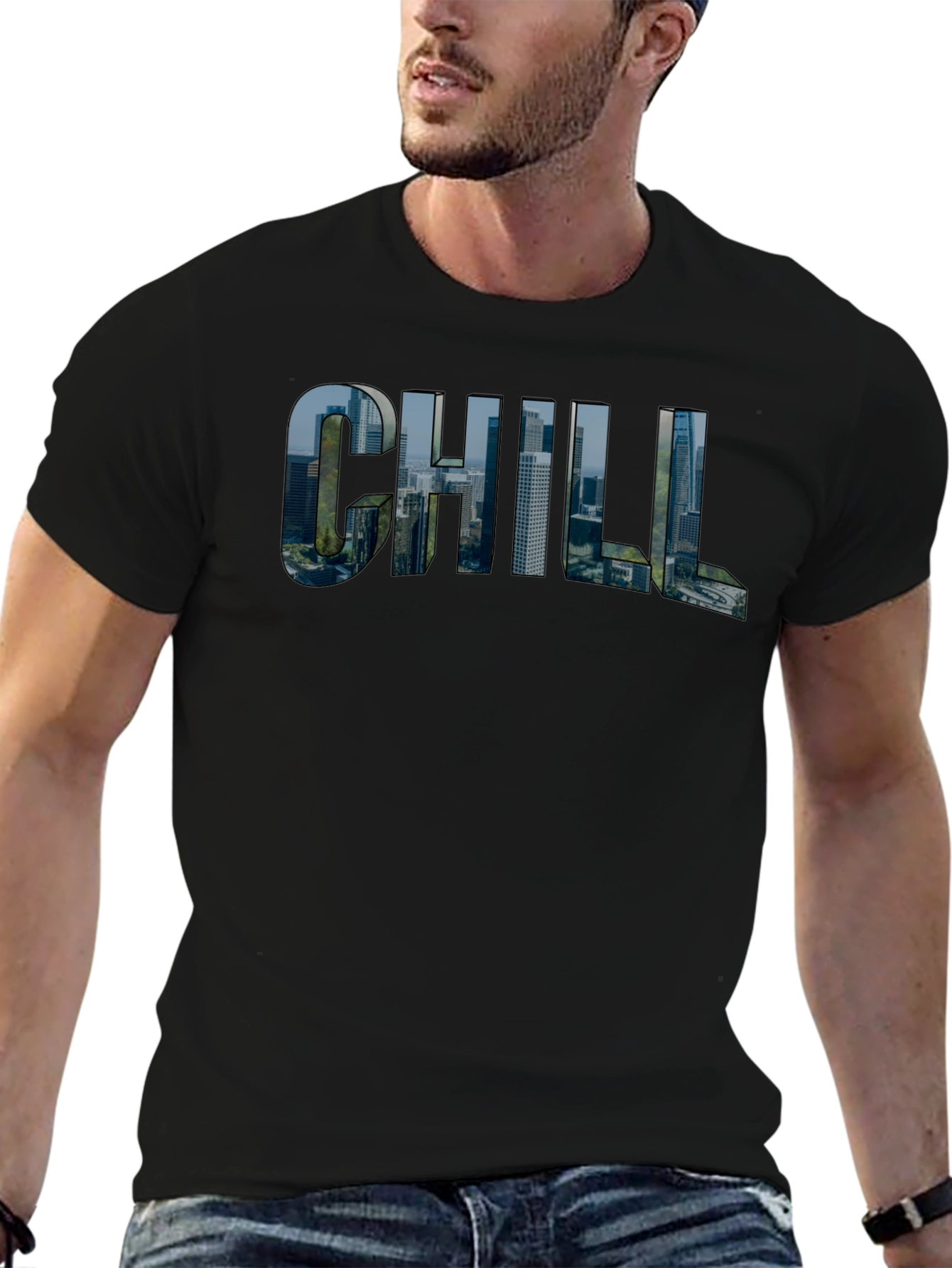 Chill Cityscape Graphic Tee - Black Cotton T-Shirt