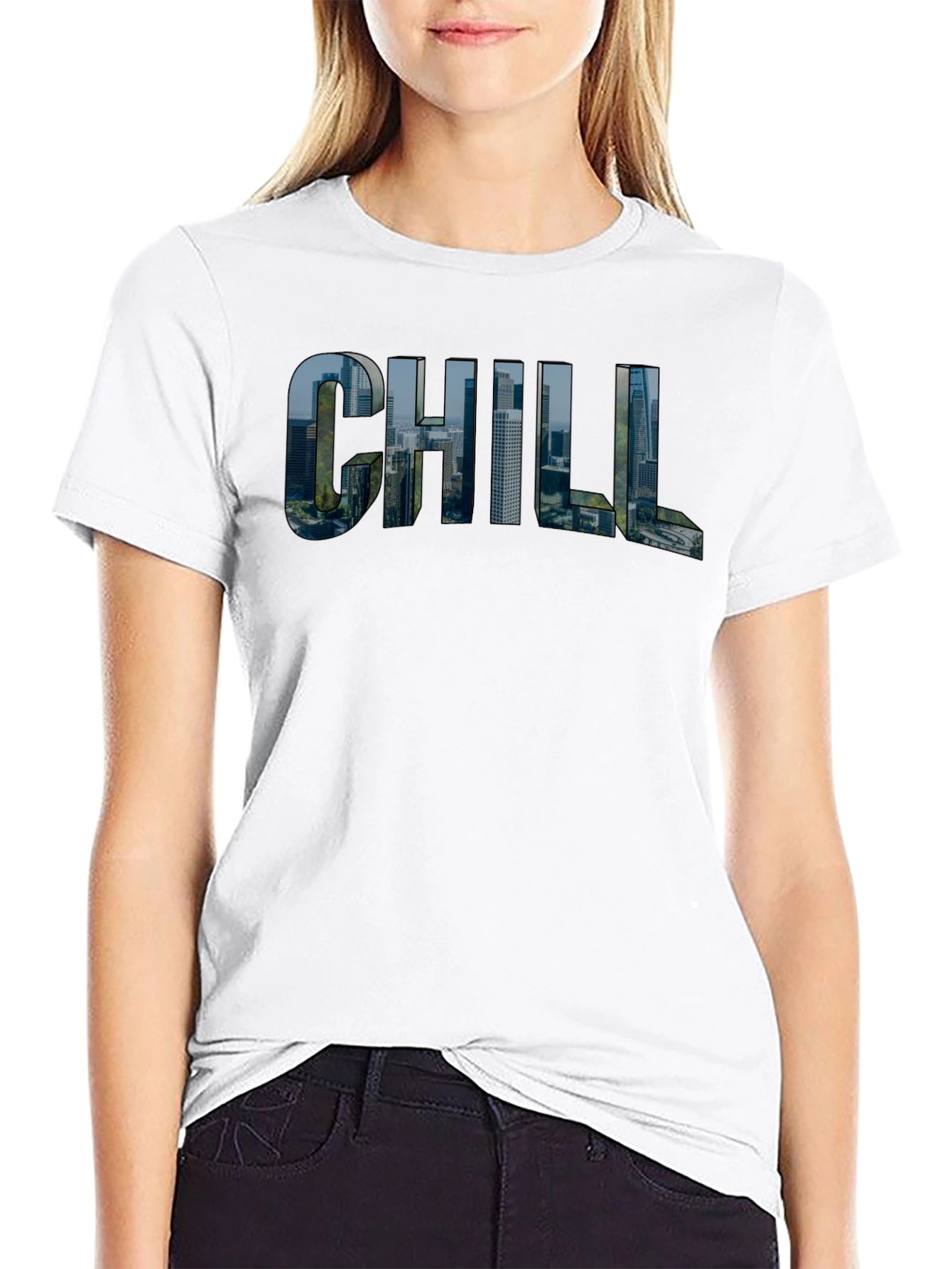 Chill Cityscape Graphic Tee - Black Cotton T-Shirt