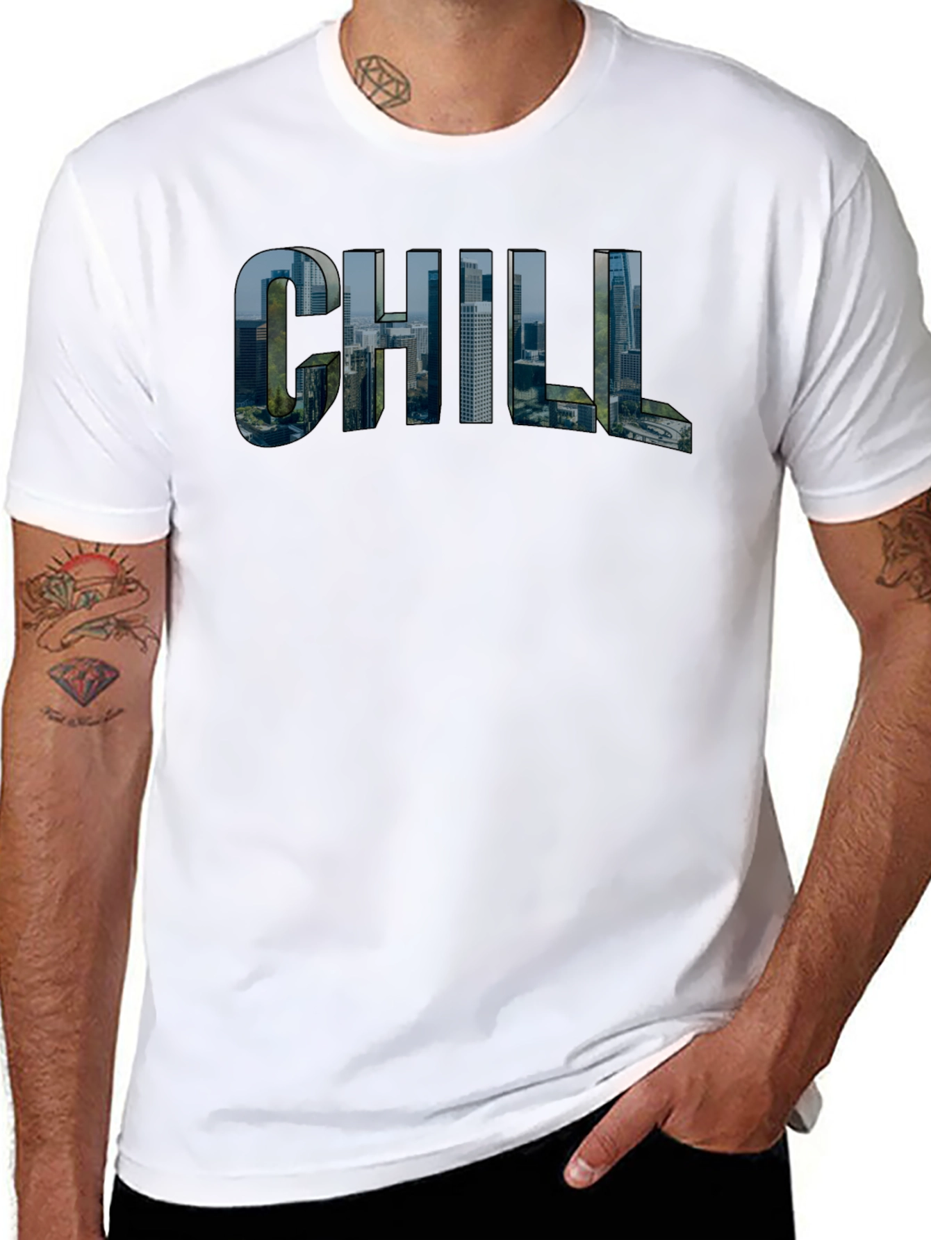 Chill Cityscape Graphic Tee - Black Cotton T-Shirt