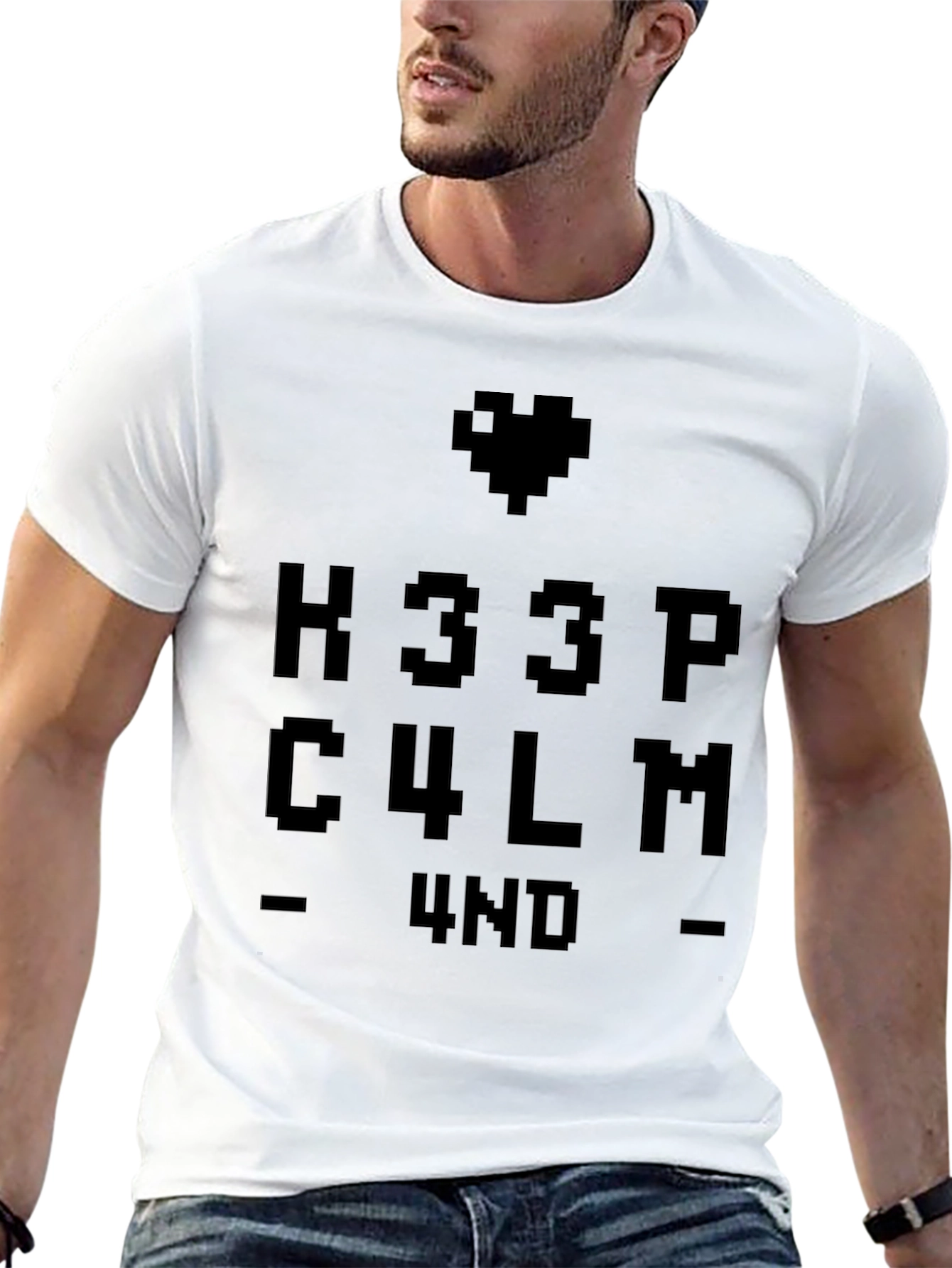 Keep Calm Pixel Heart Graphic T-Shirt