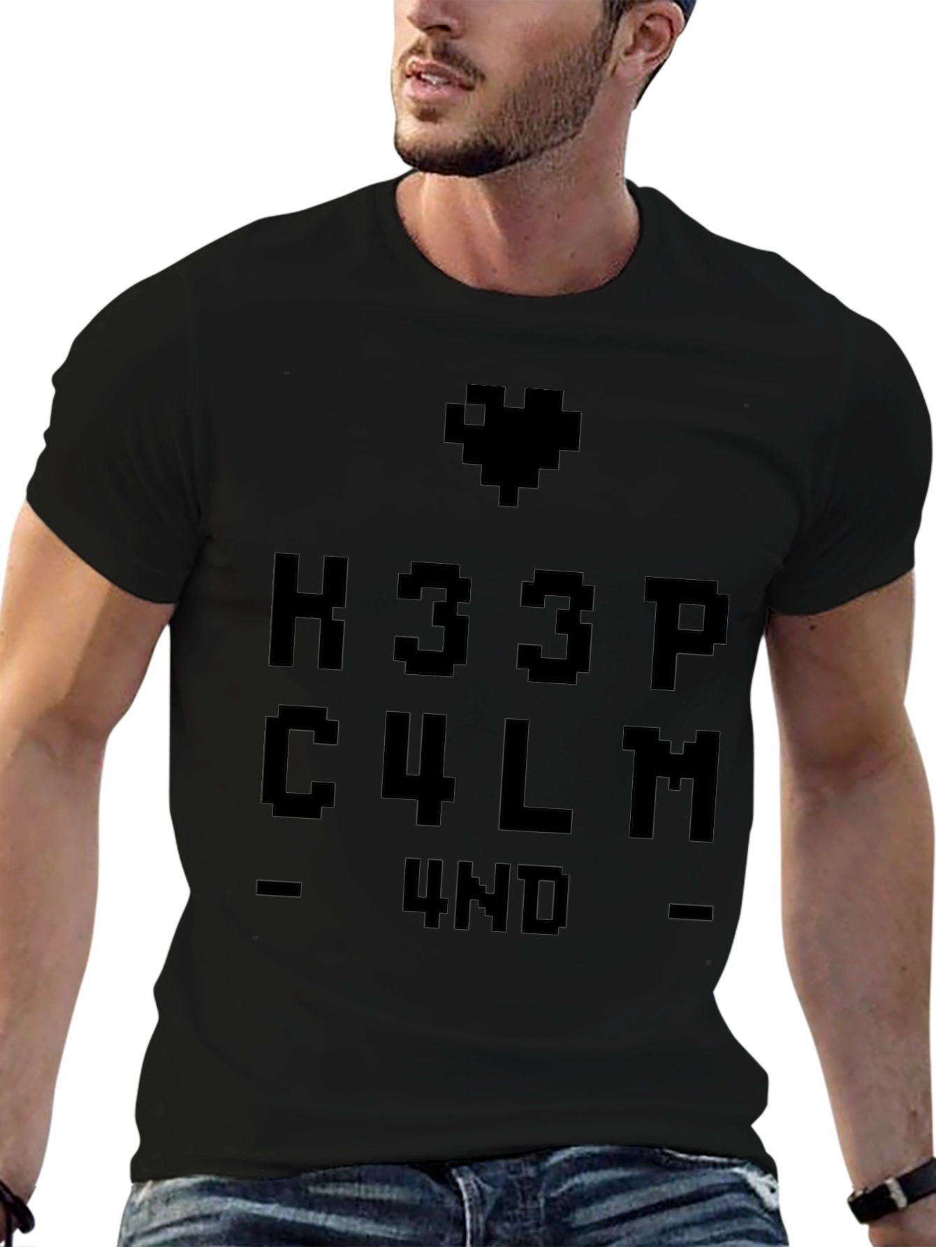Keep Calm Pixel Heart Graphic T-Shirt