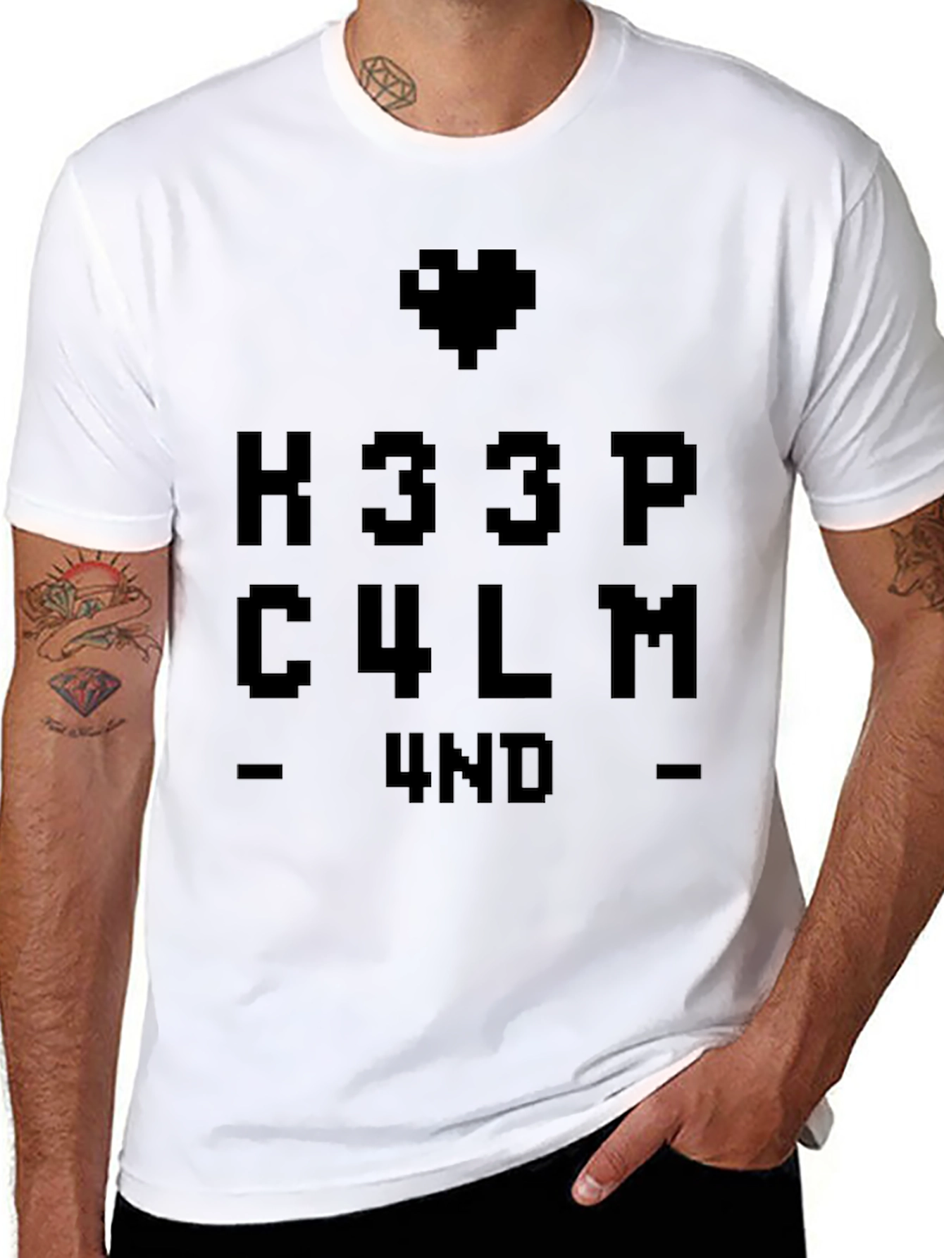 Keep Calm Pixel Heart Graphic T-Shirt