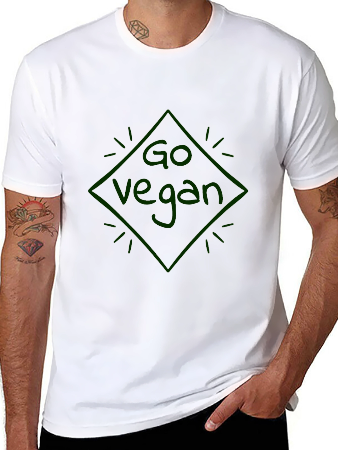 Go Vegan Diamond Graphic Black T-Shirt