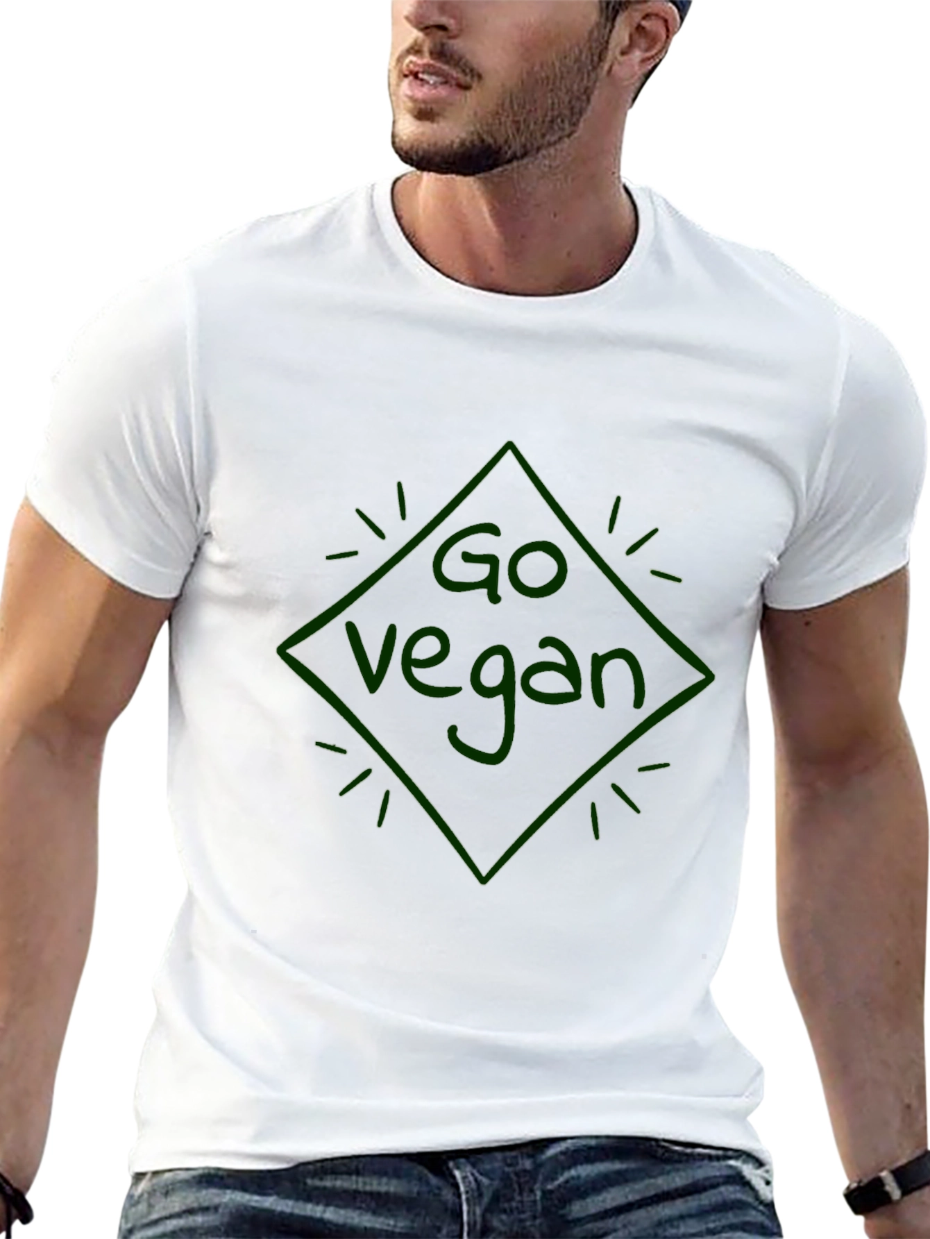 Go Vegan Diamond Graphic Black T-Shirt