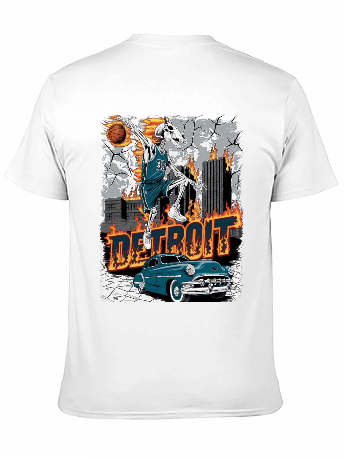 Detroit Skeleton Basketball T-Shirt