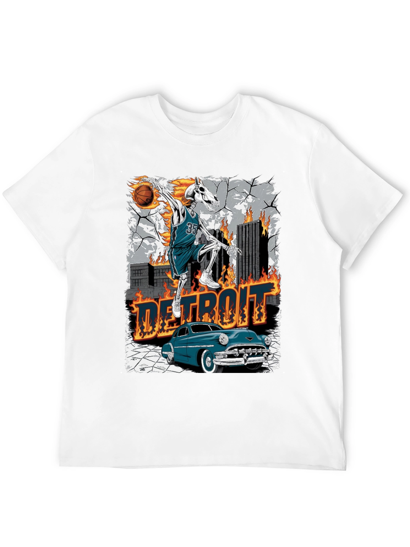 Detroit Skeleton Basketball T-Shirt