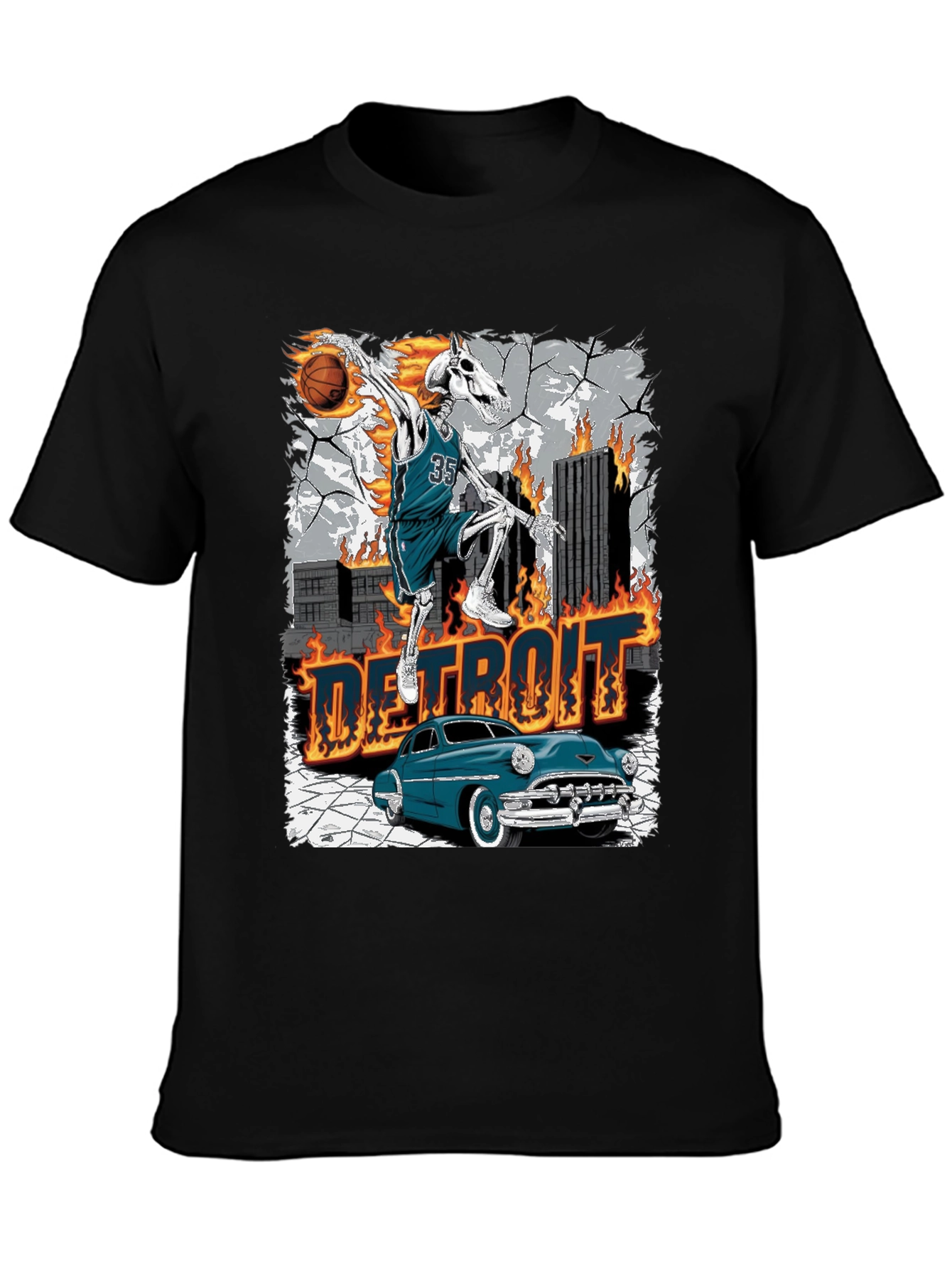 Detroit Skeleton Basketball T-Shirt