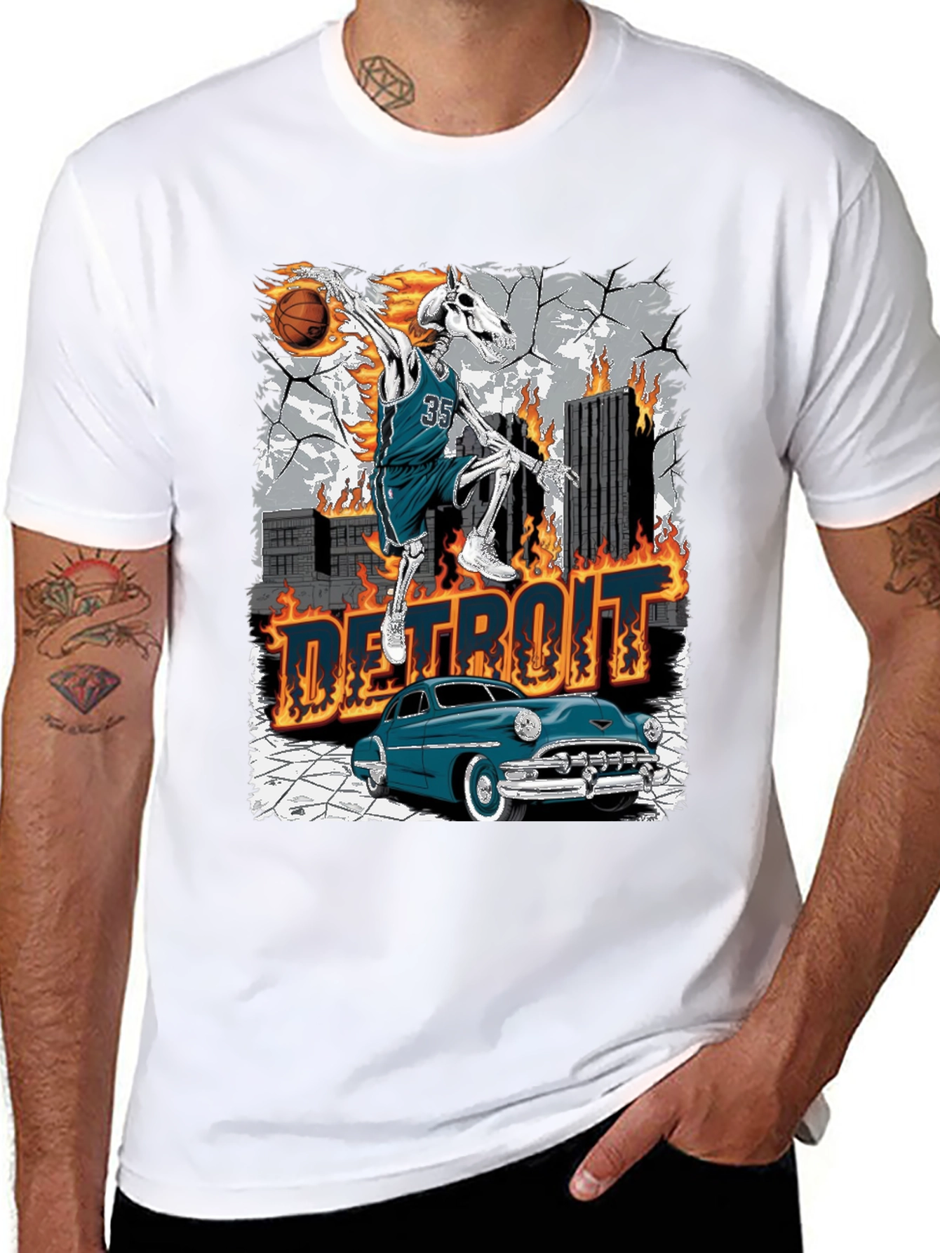 Detroit Skeleton Basketball T-Shirt