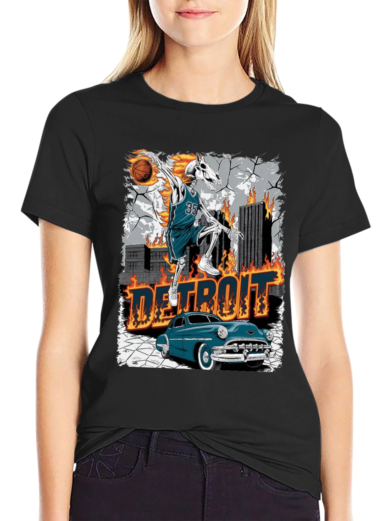 Detroit Skeleton Basketball T-Shirt