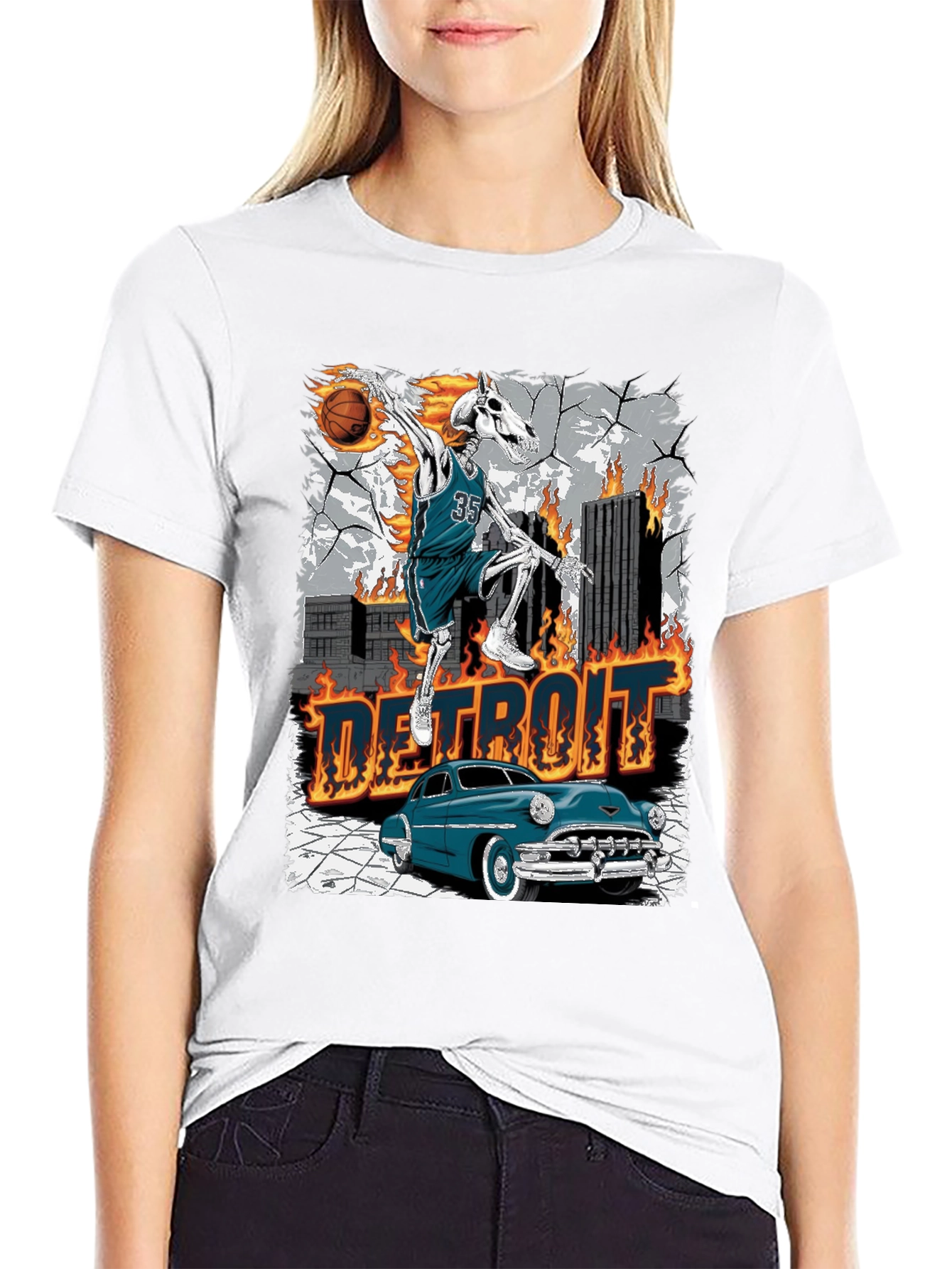 Detroit Skeleton Basketball T-Shirt