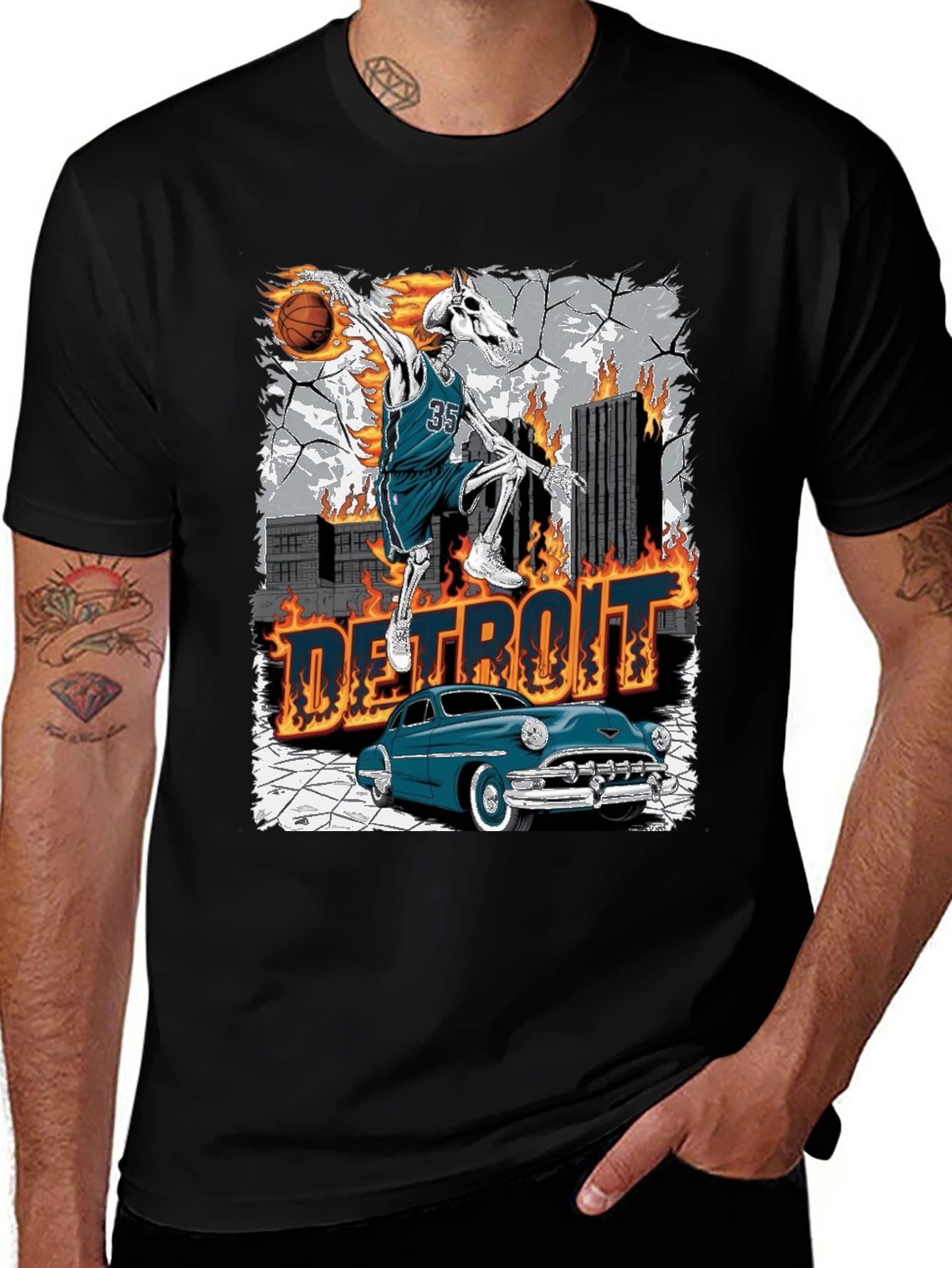 Detroit Skeleton Basketball T-Shirt