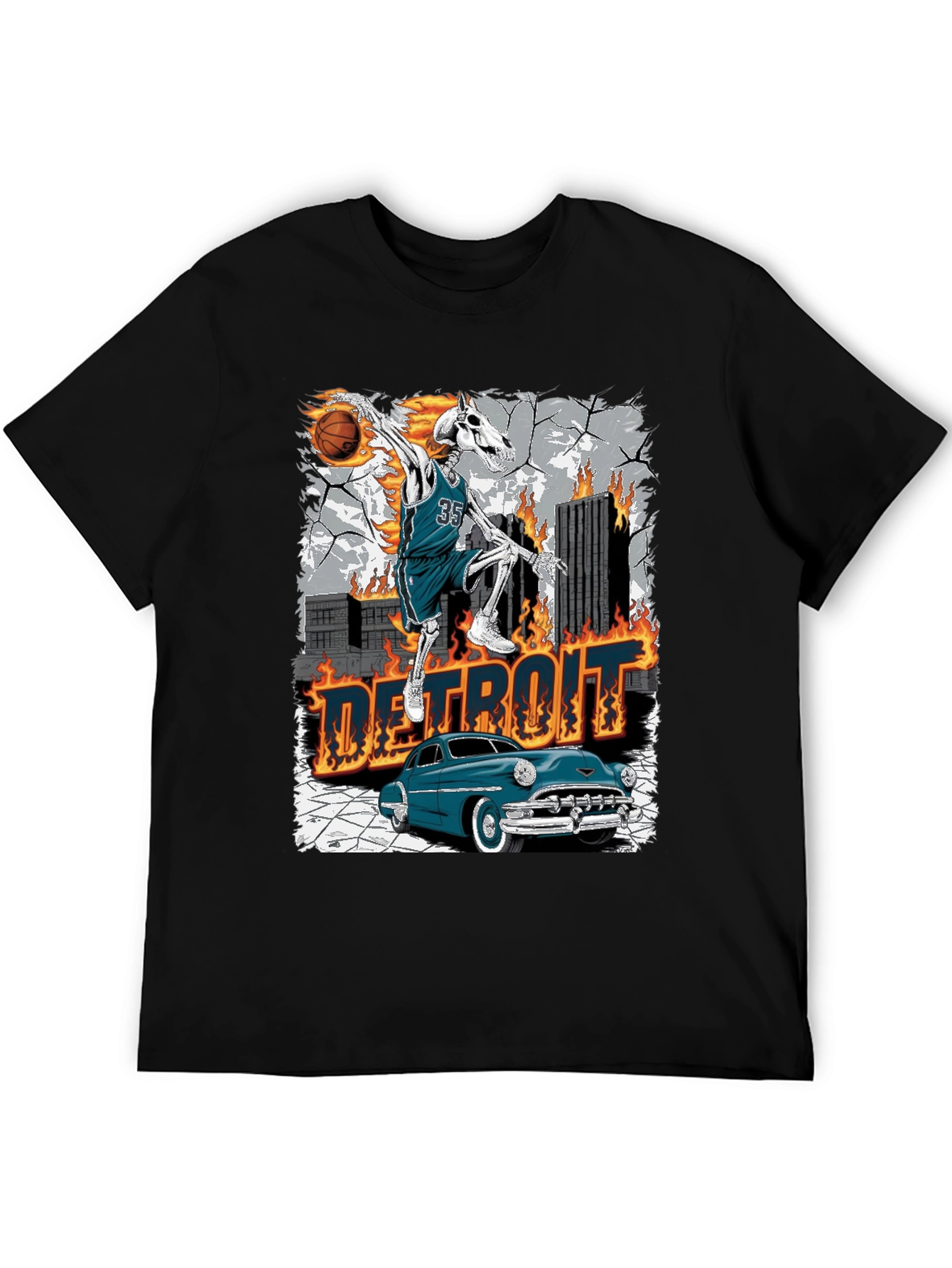 Detroit Skeleton Basketball T-Shirt