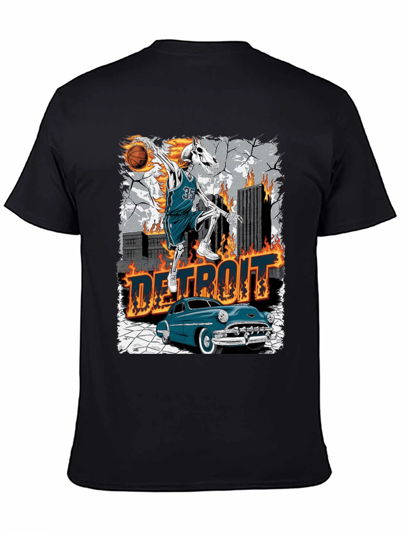 Detroit Skeleton Basketball T-Shirt