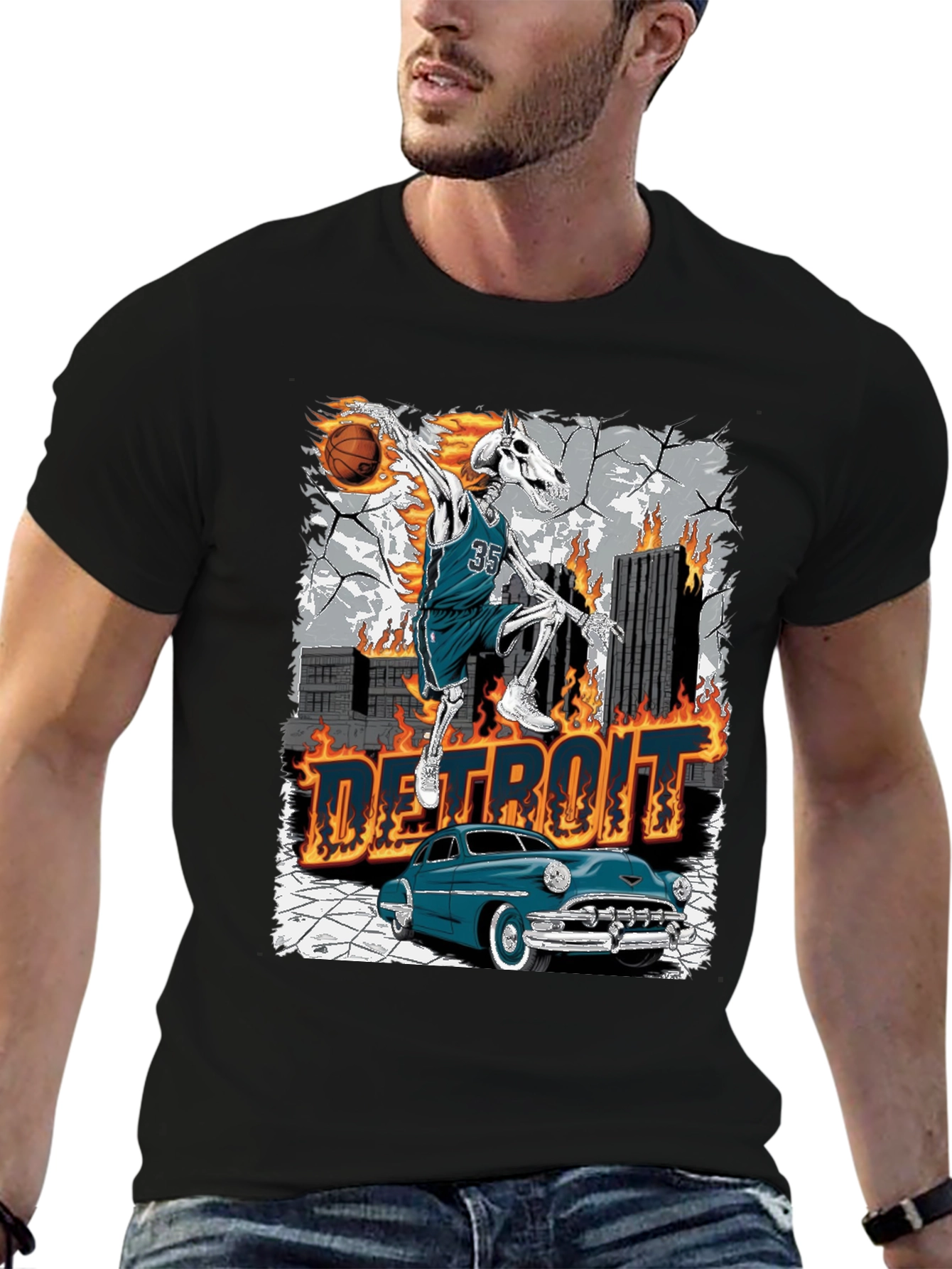 Detroit Skeleton Basketball T-Shirt