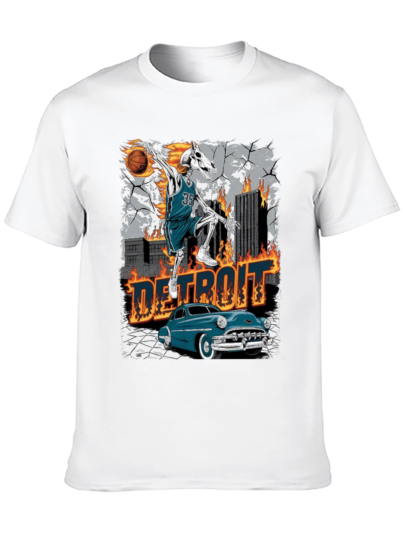 Detroit Skeleton Basketball T-Shirt