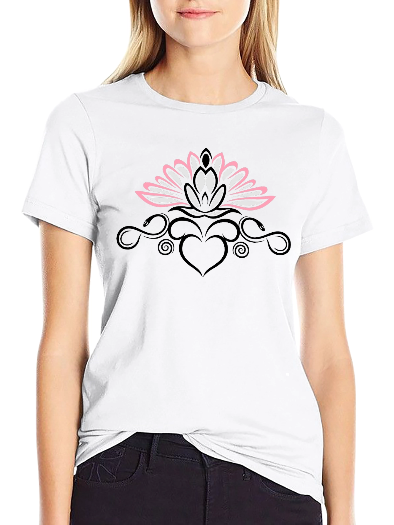 Lotus Heart Graphic Tee - Black