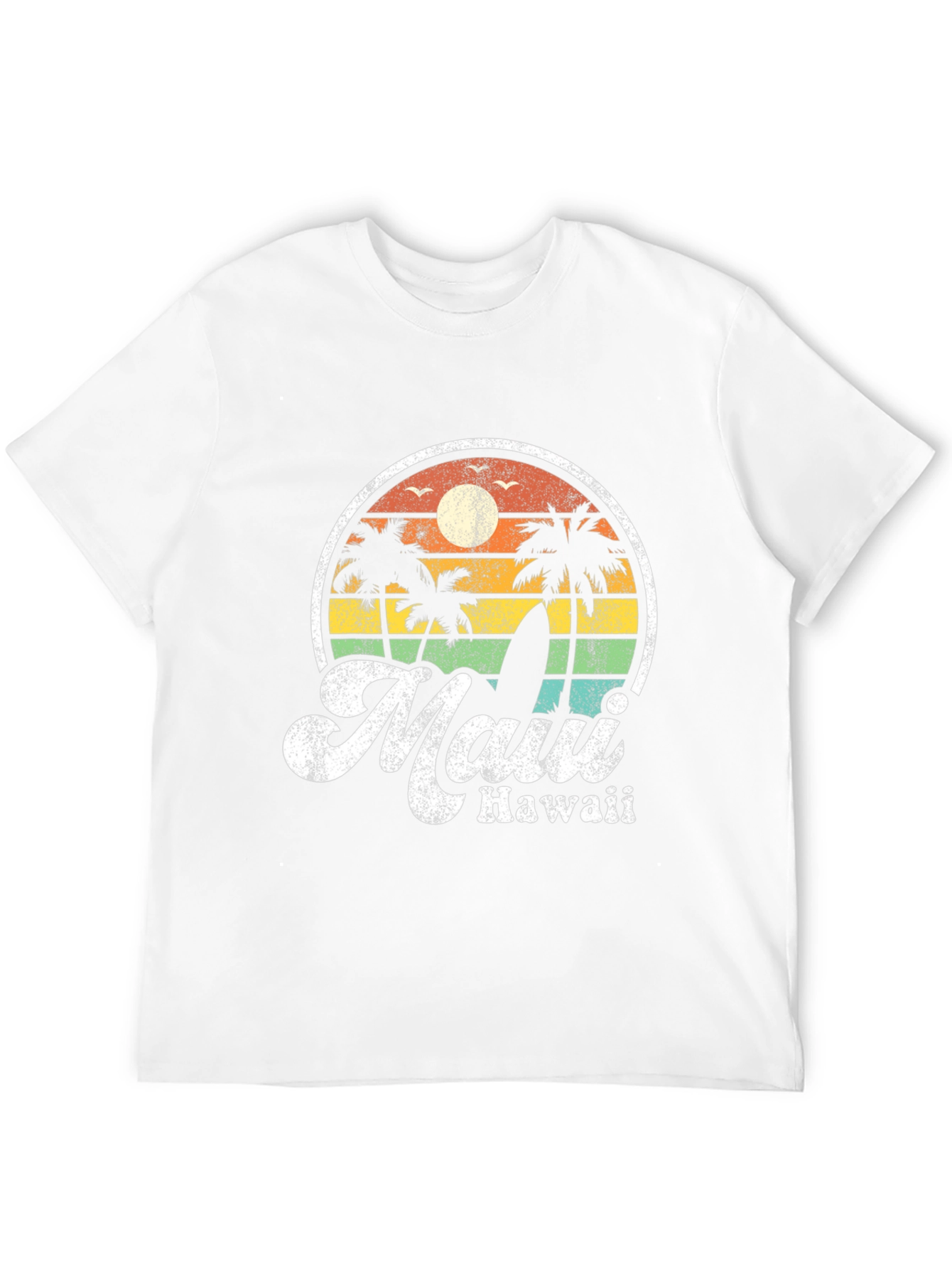 Retro Maui Hawaii T-Shirt - Palm Trees Surfboard