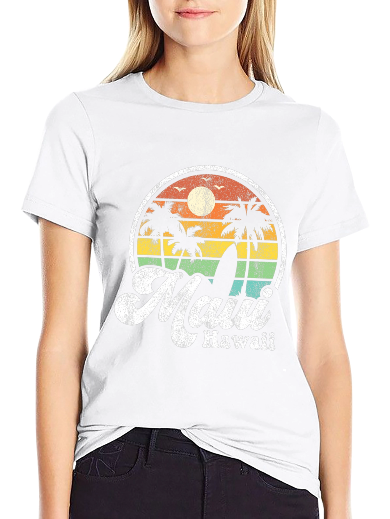 Retro Maui Hawaii T-Shirt - Palm Trees Surfboard