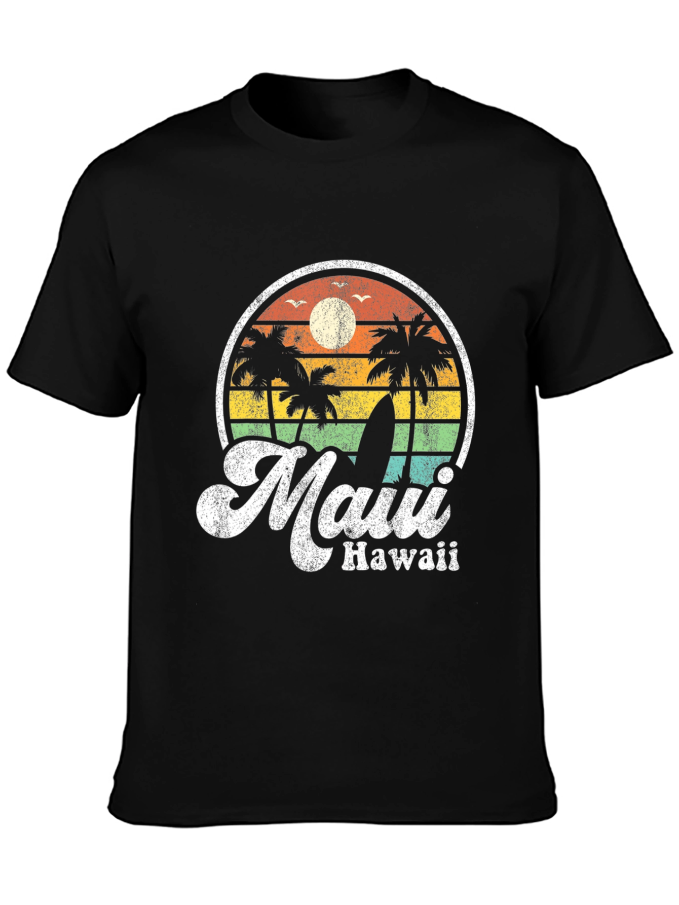 Retro Maui Hawaii T-Shirt - Palm Trees Surfboard