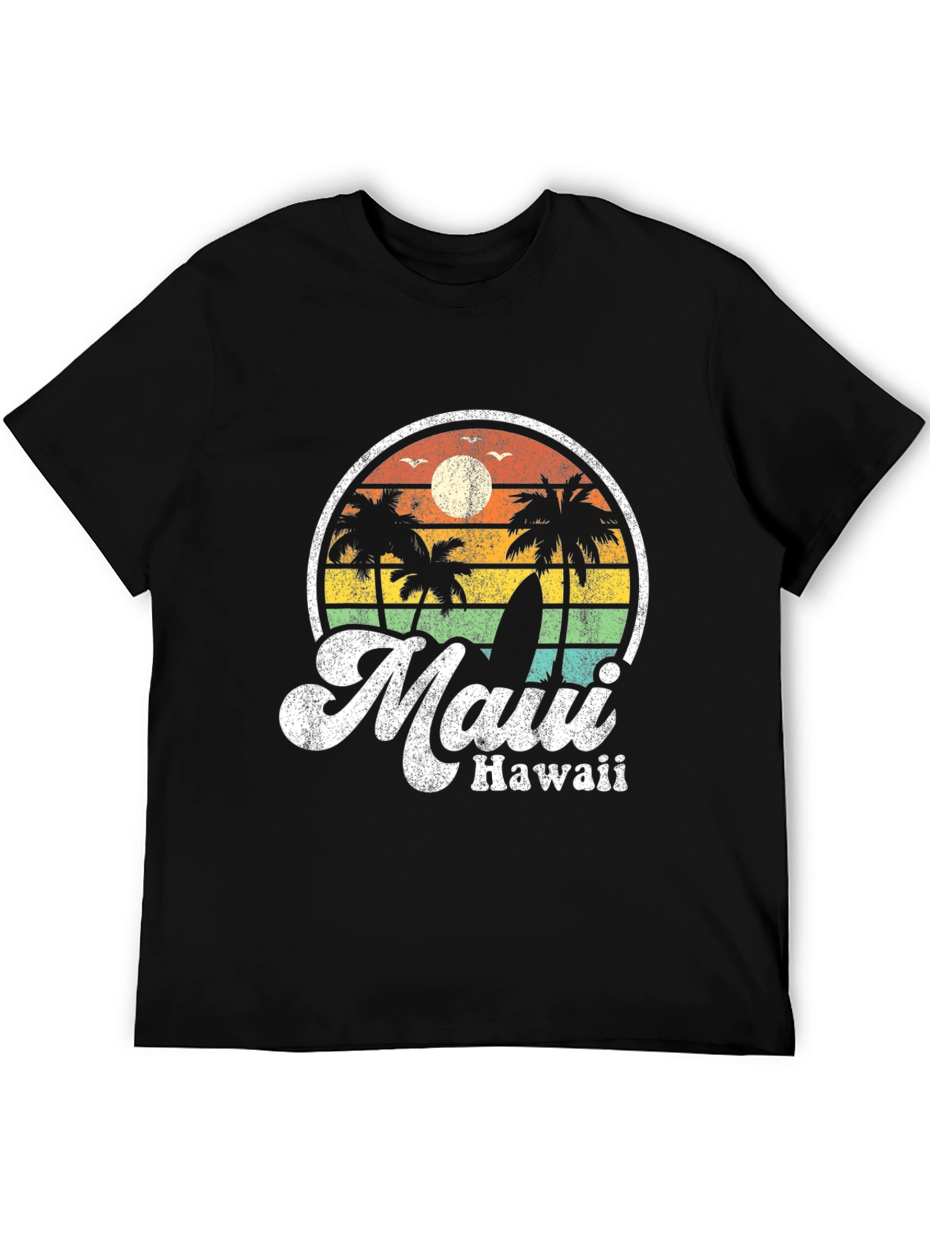 Retro Maui Hawaii T-Shirt - Palm Trees Surfboard