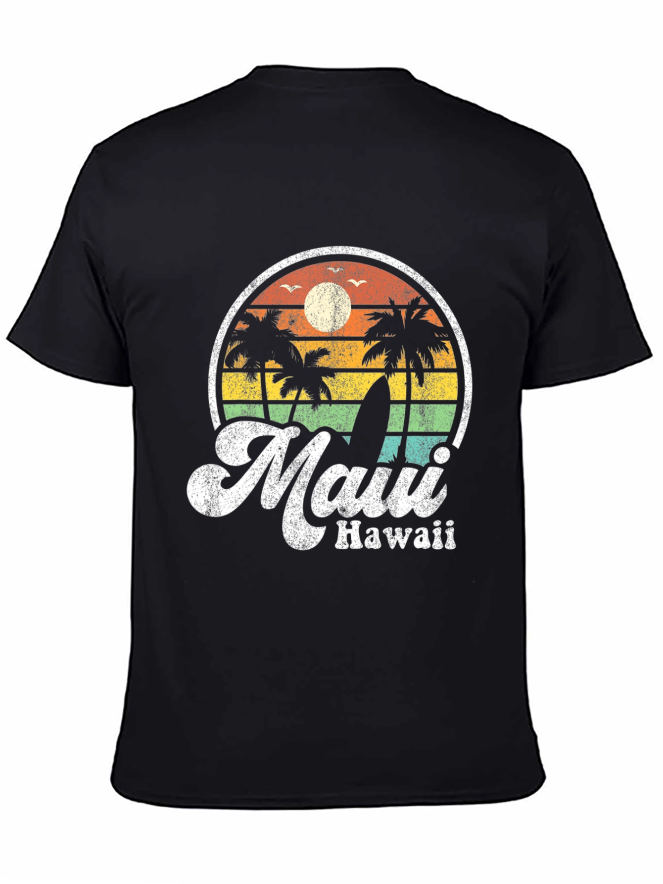 Retro Maui Hawaii T-Shirt - Palm Trees Surfboard