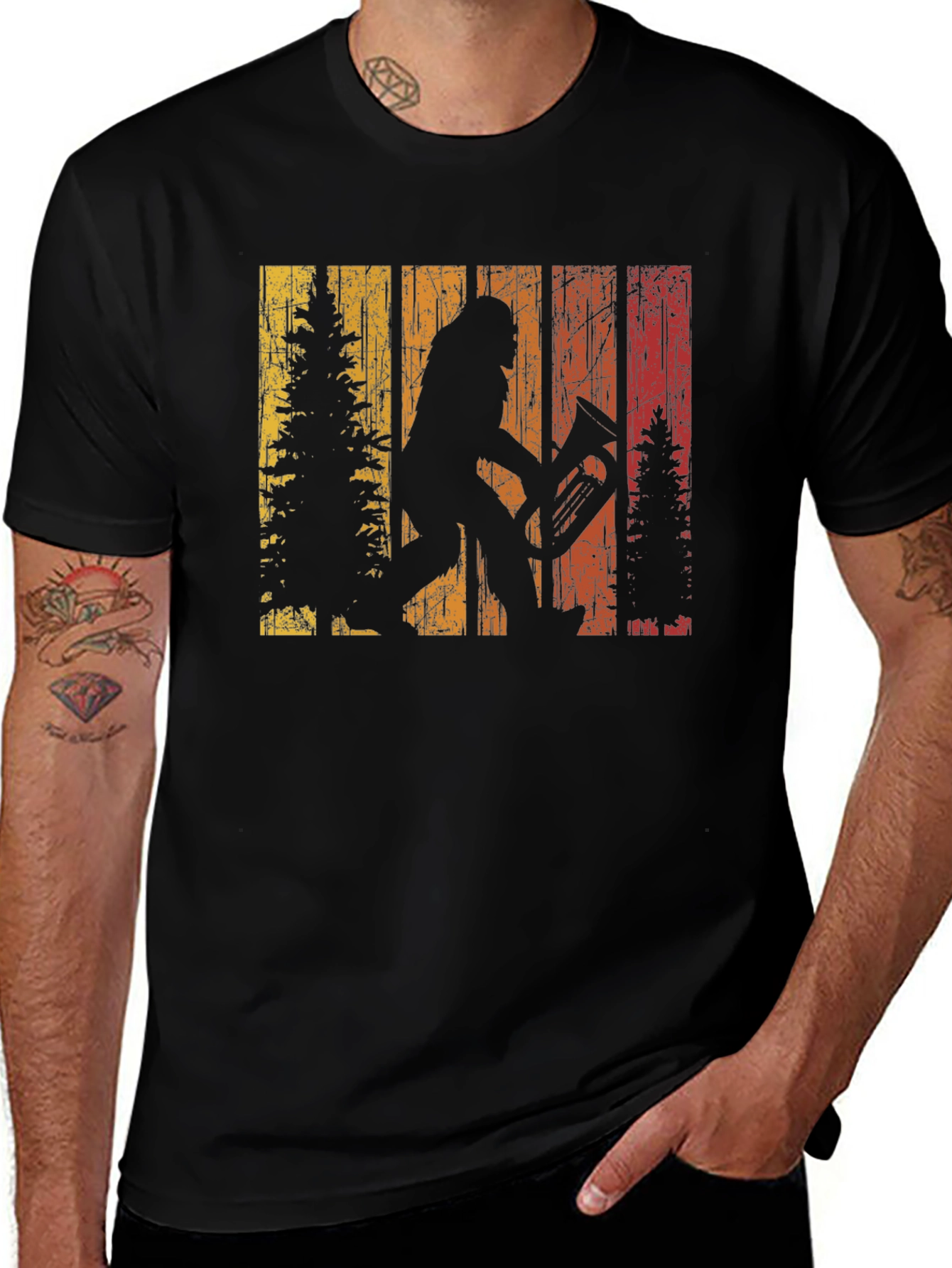 Bigfoot Tuba Player Tee - Retro Sasquatch Design