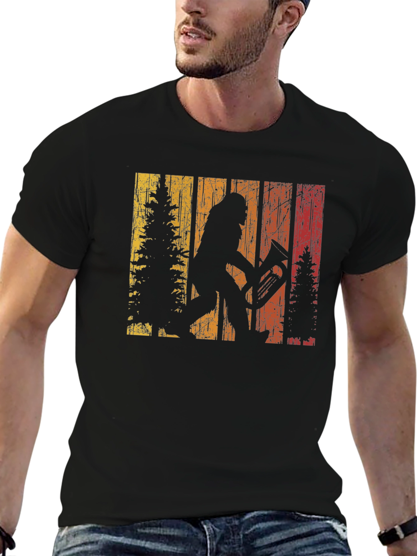 Bigfoot Tuba Player Tee - Retro Sasquatch Design