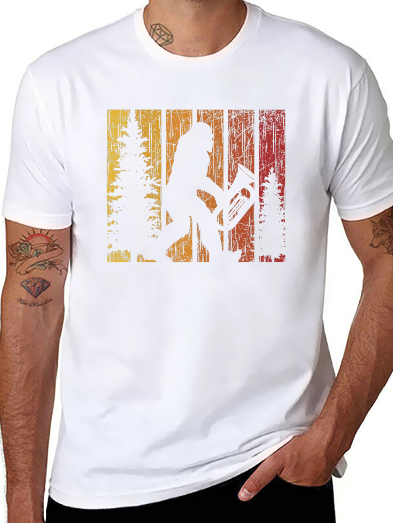 Bigfoot Tuba Player Tee - Retro Sasquatch Design