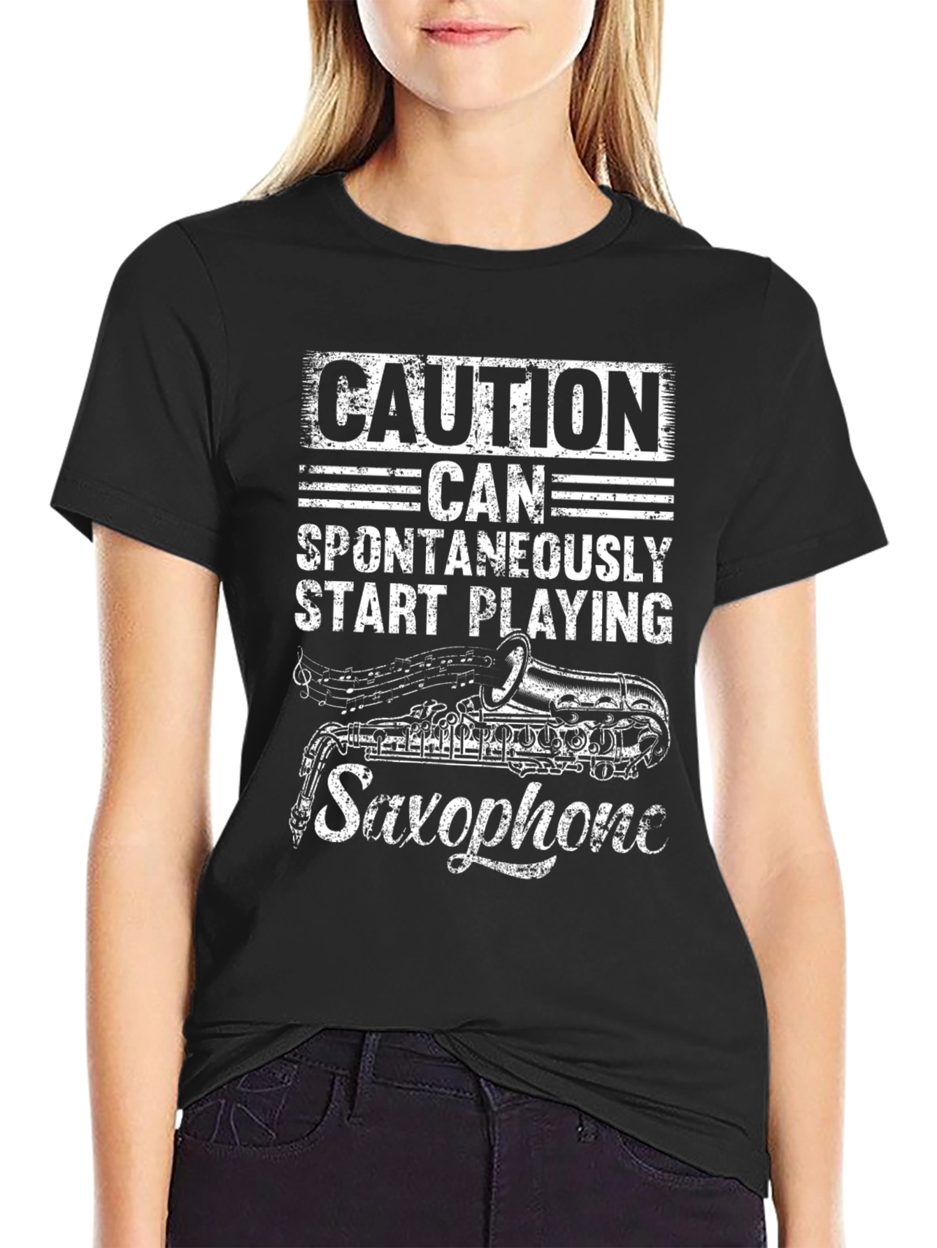 Caution Saxophone T-Shirt - Musician Humor Tee