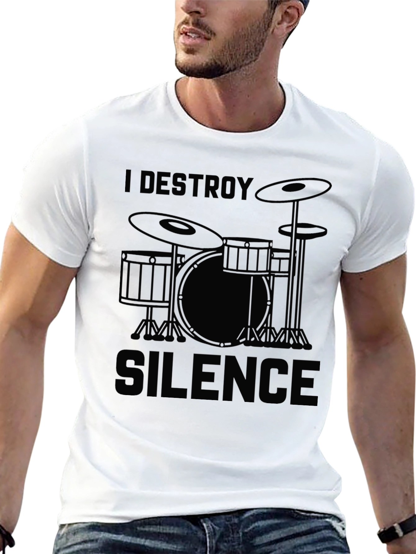 I Destroy Silence Drummer T-Shirt - Black Graphic Tee