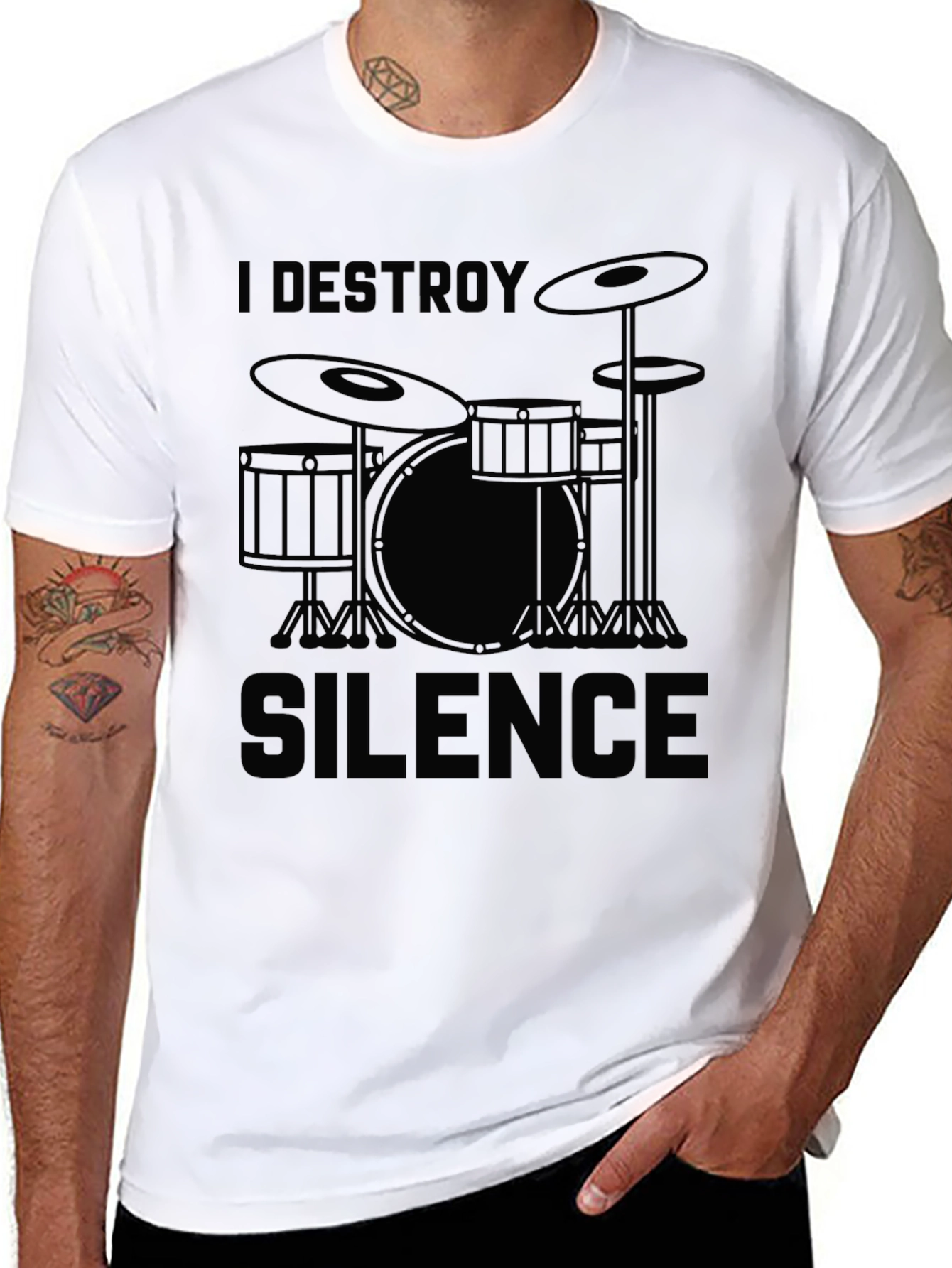 I Destroy Silence Drummer T-Shirt - Black Graphic Tee
